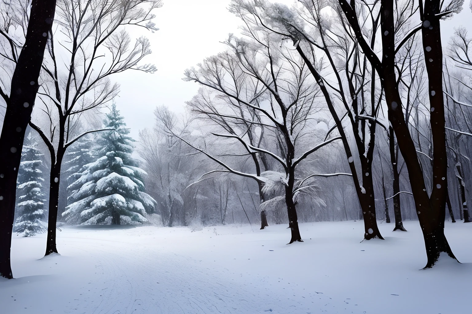 snowscape　the woods　snowflakes falling