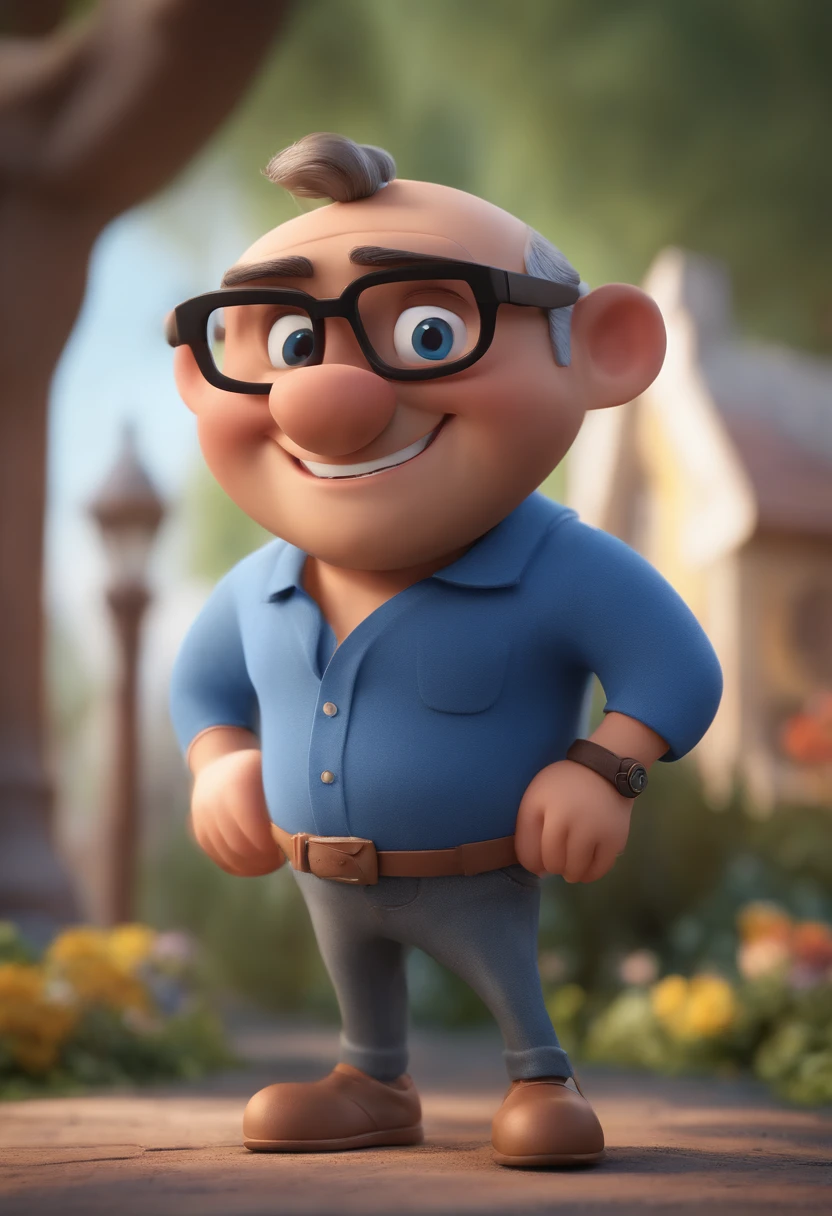 Cartoon character of a man with black glasses and a blue shirt, animation character, Caractere estilizado, animation style rendering, 3D estilizado, Arnold Maya render, 3 d render stylized, toon render keyshot, Personagem 3D, Personagem 3D, 3d rendering stylized, 3 d character render, personagem de desenho animado, Personagem de close up, Pose de personagem, (Estilo Pixar) (master part:1.2) (Bokeh) (best quality) (pele detalhada) (textura detalhada) (8k) (argila) (Cinematic lighting) (foco nítido