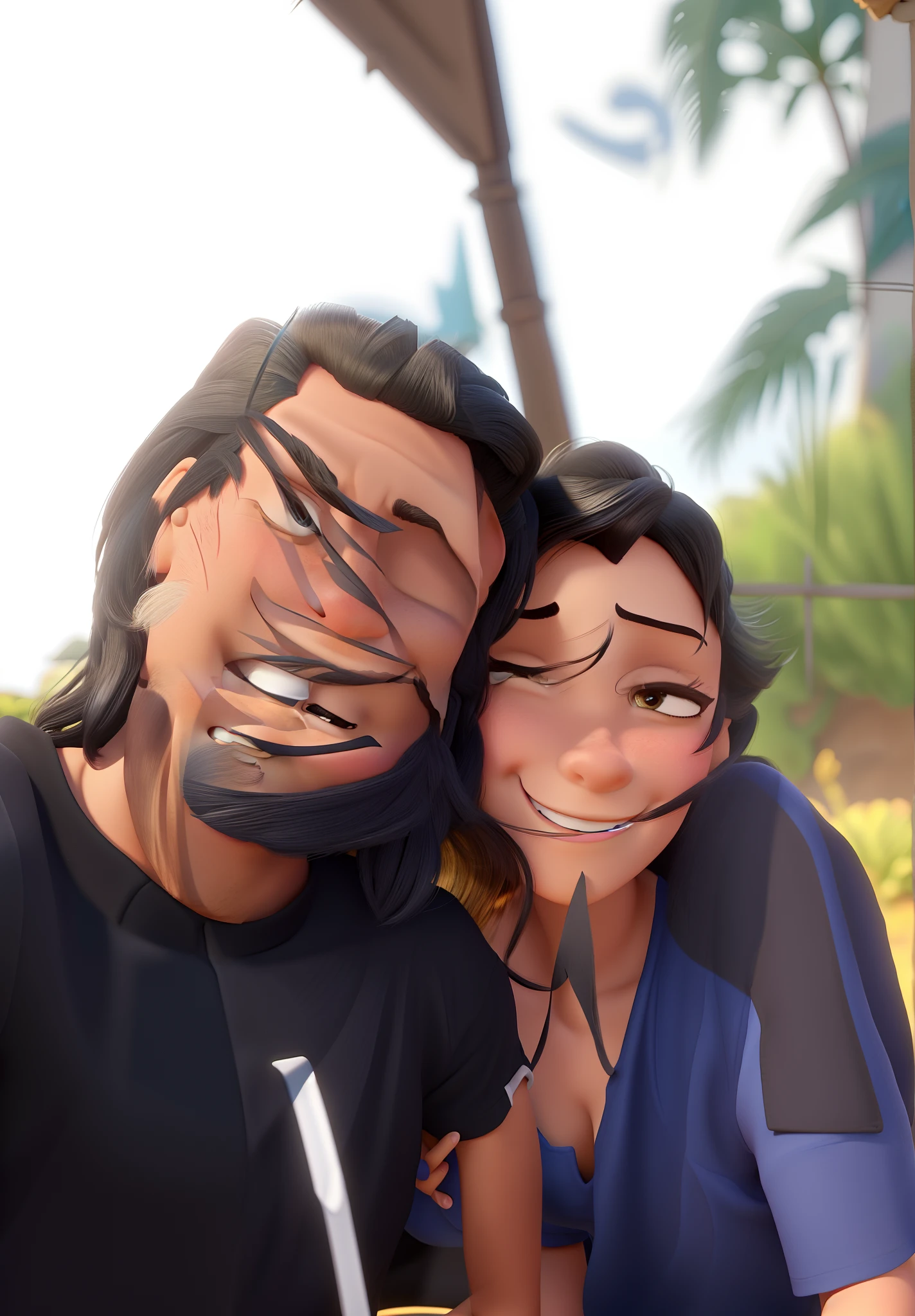 Casal estilo disney pixar melhor qualidade alta qualidade. Homem negro, cabelo curto com uma mulher linda, com um sorriso bonito