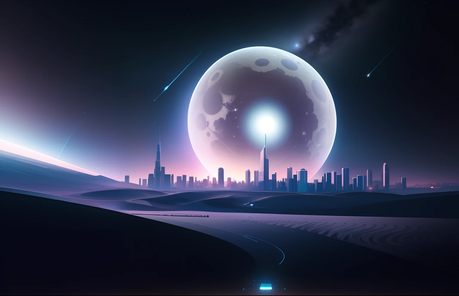 starrysky,space,An astronaut, 3Drenderingof,beeple style, style hybrid mix of beeple, beeple artwork, recusion beeple, 4 k hd illustrative wallpaper, city on the moon, in the style of beeple, Inspired by Beeple, beeple daily art,Vast space,A big planet,starrysky, Ground dunes,uni,metalictexture, afofuturism, cinmatic lighting,cinmatic lighting, super detailing,closeup cleavage,hyper HD