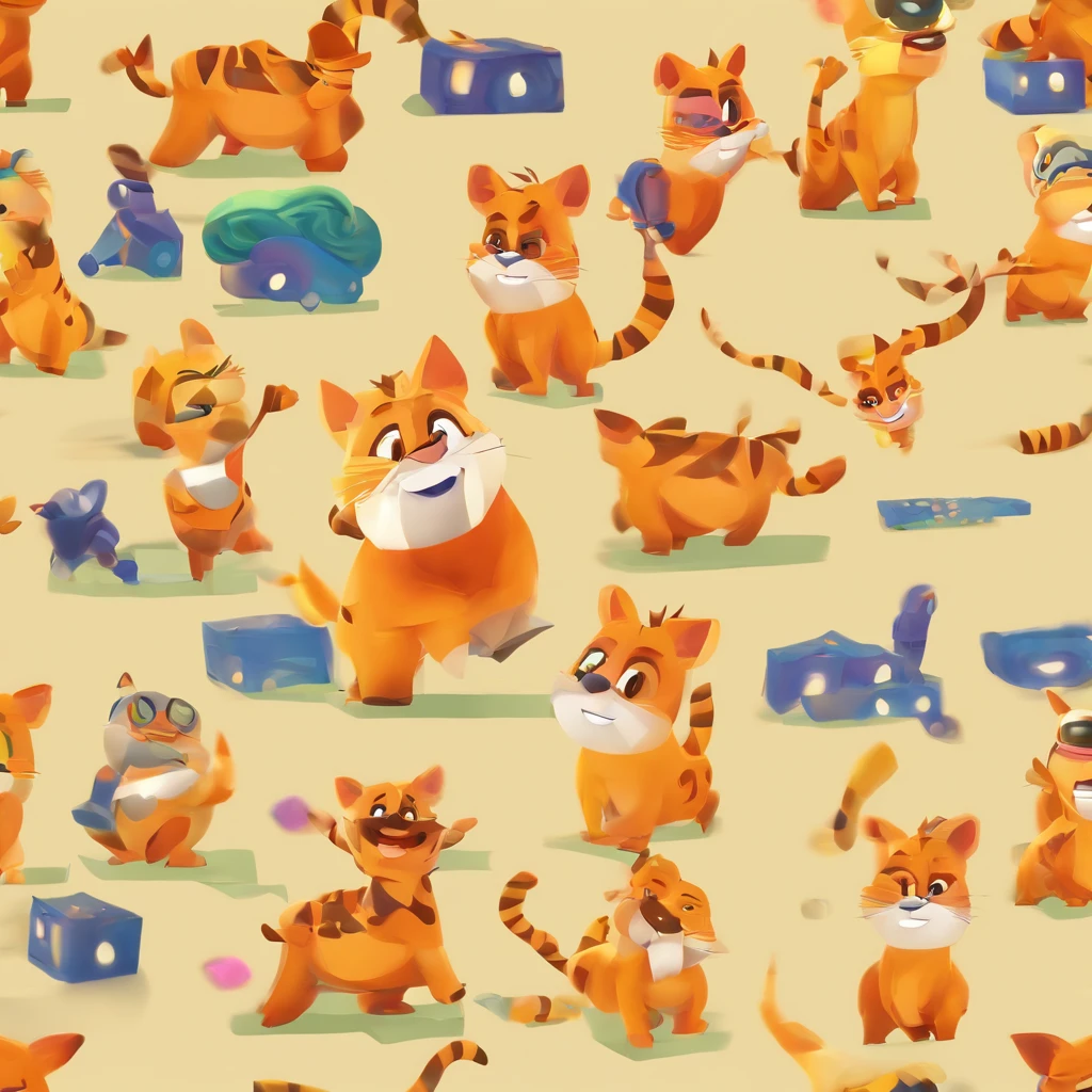 Crie um personagem estilo Pixar, gatinho tigrado, olhos amarelos, bigodes grandes, garras afiadas, usando coleira, Strolling in the square