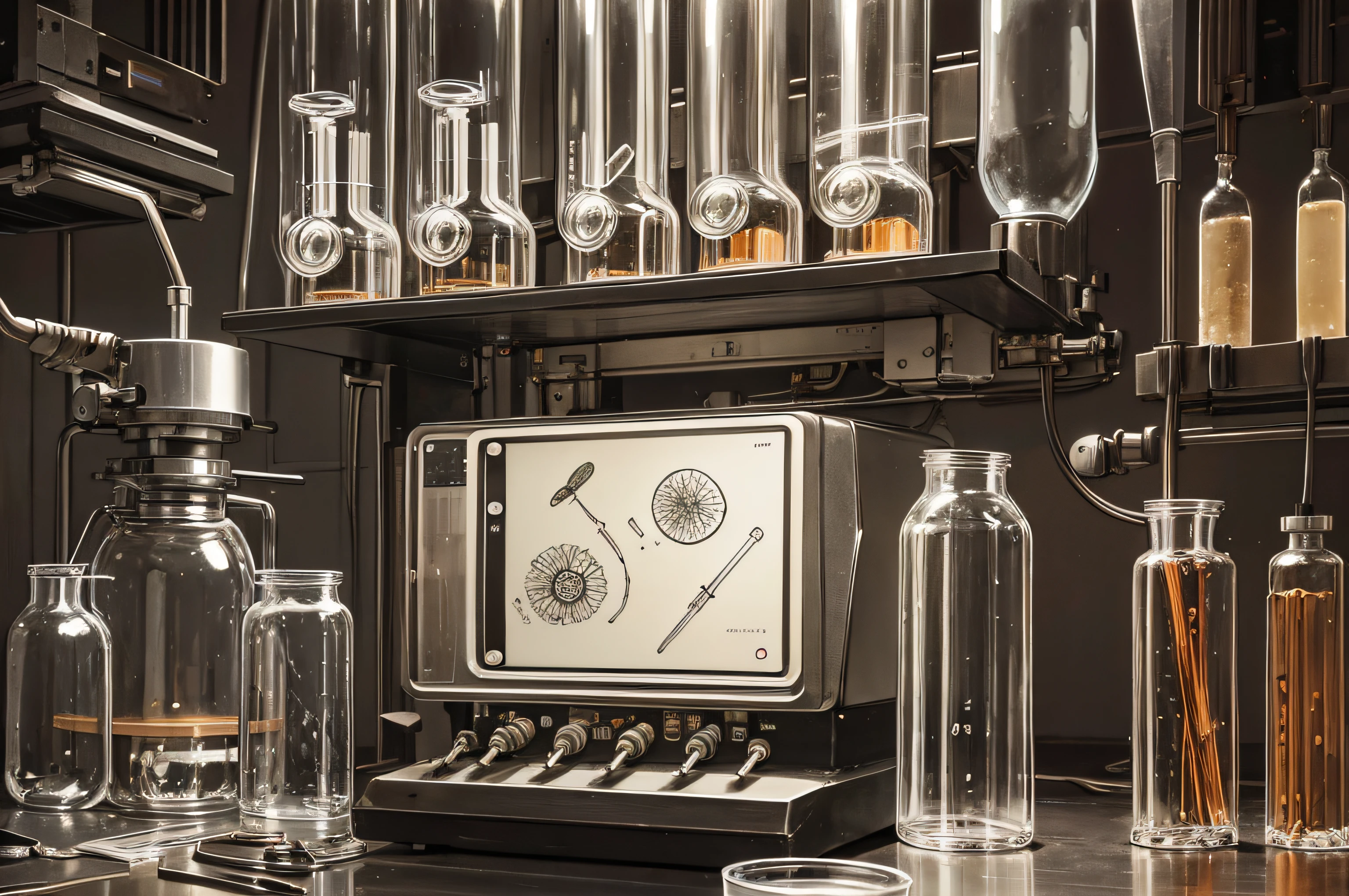 Cartoon, Hand-drawn form，independence，test tubes，microscope，beakers，Experimental equipment - automatic