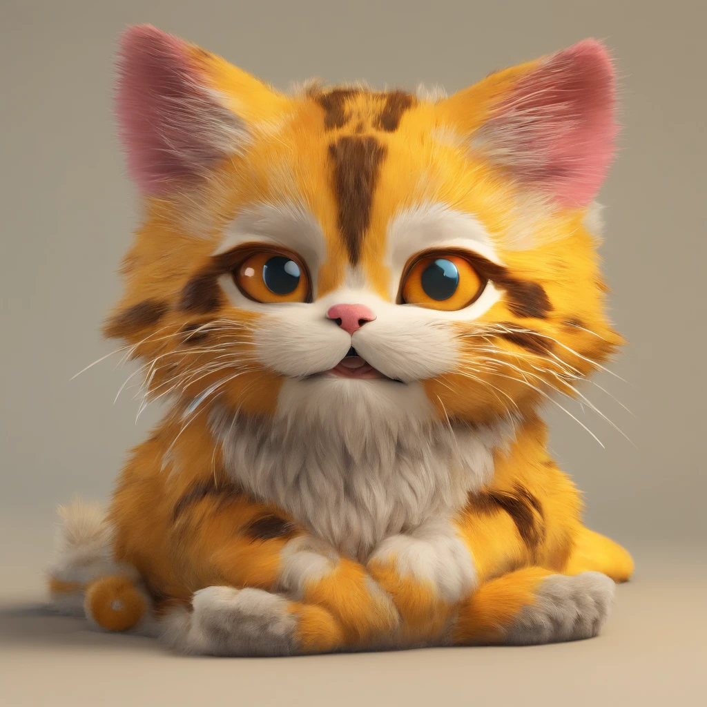 Crie um personagem estilo pixer, gatinho tigrado, pelos claros, olhos amarelos,,