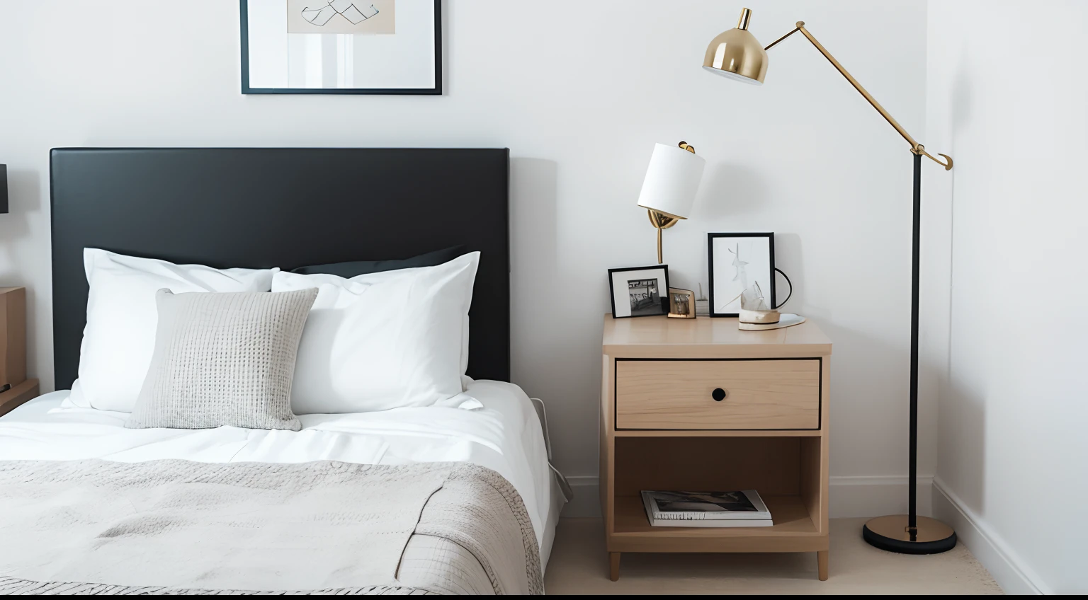 Indoor bedside tables，Advancedsense，White walls，Bedside