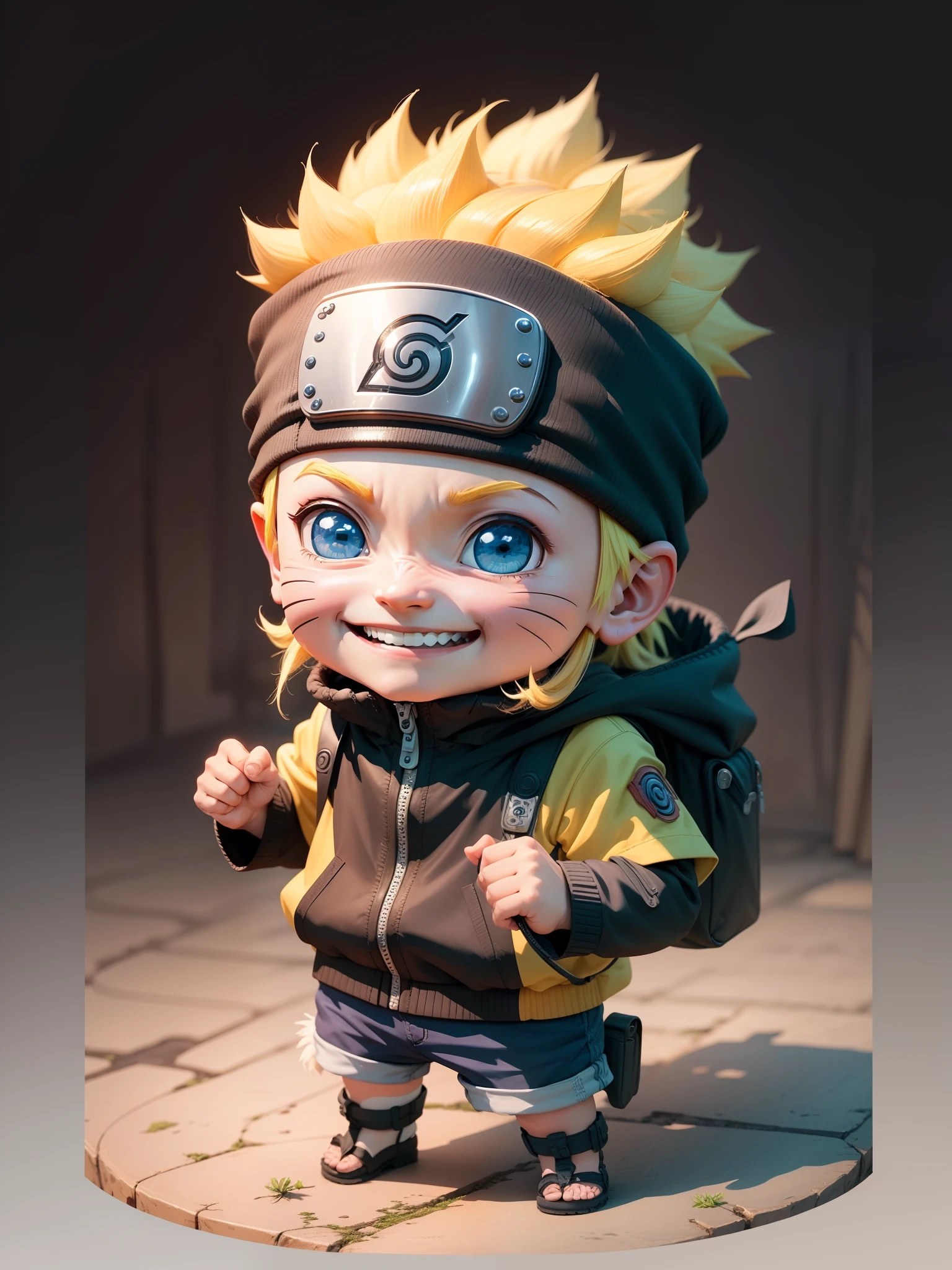 (extremely detailed CG unity 8k wallpaper), chibi cute Naruto, smile, happy face, solid background