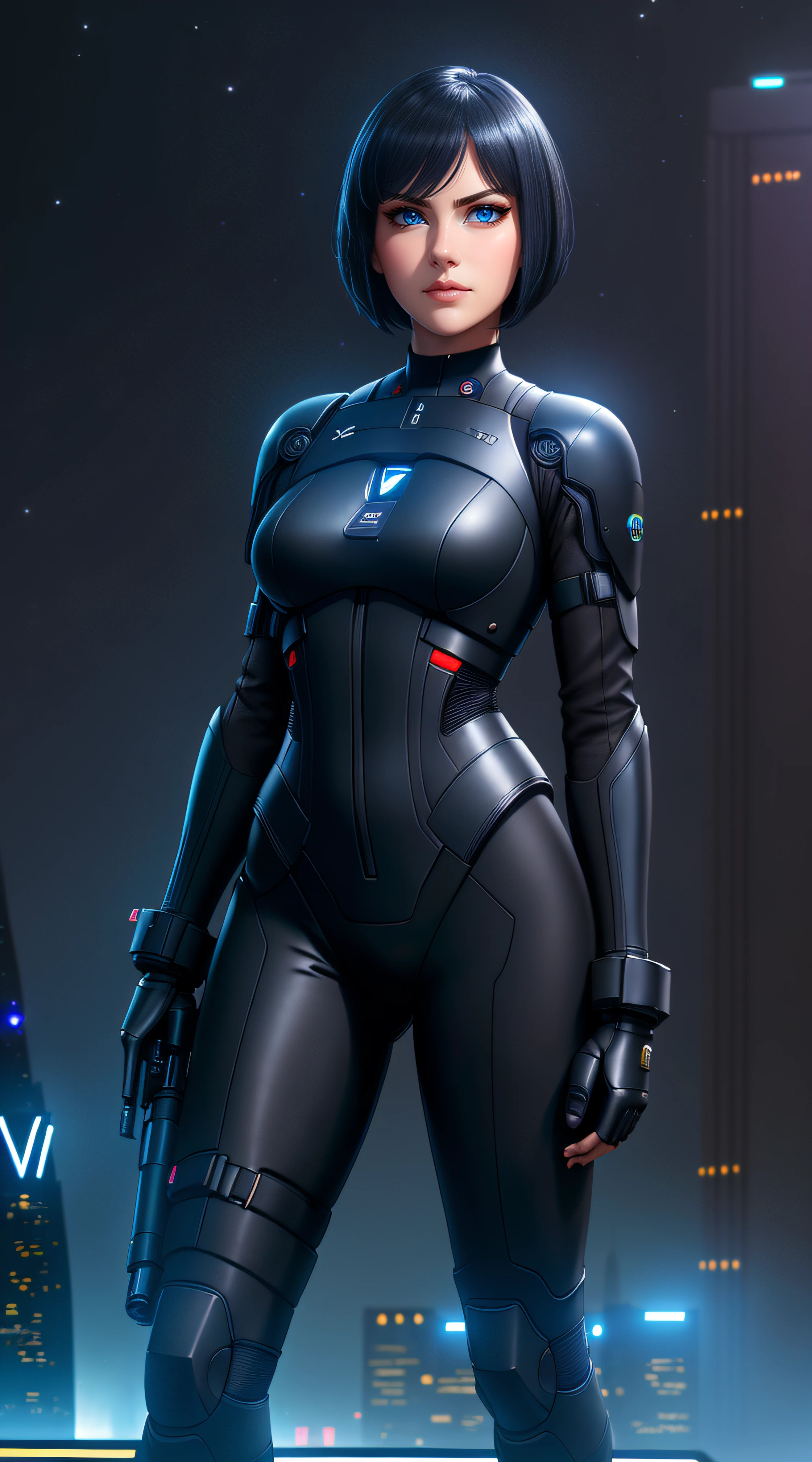 A beautiful cyborg woman in a sleek, skintight neon bodysuit, posing seductively, high-tech hijab, wading in a shallow energy pool, 4k, 8k, highres, masterpiece:1.2, ultra-detailed, realistic, photorealistic, photo-realistic:1.37, HDR, UHD, studio lighting, ultra-fine painting, sharp focus, physically-based rendering, extreme detail description, professional, vivid colors, bokeh, sci-fi, concept art