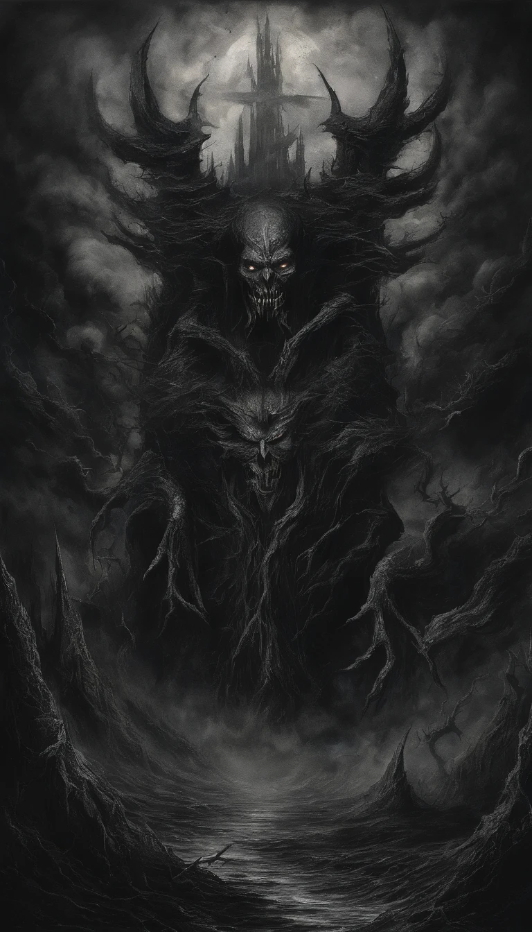 (Best quality,A high resolution:1.2),(Dark,menacing:1.1),(sinister:1.1),(Devil,satan,Lucifer:1.1),(The demons:1.1),(Ominous,Foreboding:1.1),(Powerful figure:1.1),(Red glowing eyes,Sharp teeth:1.1),(Black wings,Thick,Tattered:1.1),(Hell landscape:1.1),(Fire,brimstone:1.1),(Threatening atmosphere:1.1),(Dark shadows,Menacing presence:1.1),(Ominous clouds,Stormy sky:1.1),(Gloomy,Unforgettable mood:1.1),(Ominous aura,evil energy:1.1),(Dark aura,Smoke:1.1),(intense heat,fiery flames:1.1),(Surreal,Nightmarish vision:1.1),(Prophecy of the book of Revelation:1.1),(Twisted horns,Blazing Crown:1.1),(Ominous whisper,Evil laughter:1.1),(Screams of torment,Echoing cries:1.1),(Ominous symbols,Ancient runes:1.1),(Mystical Artifacts,Shadow artifacts:1.1),(Hell Rituals,Ritual sacrifices:1.1),(Demon Servant，,Dark creatures:1.1),(Desolate,barren wasteland:1.1),(Academy of Souls,Tormented souls:1.1),(Eternal curse,Desperate life:1.1),(The destruction of the end of the world,The world is in chaos:1.1),(Malicious intent,The embodiment of darkness:1.1),(A gateway to the underworld,Nightmare realm:1.1),(funk,terroral:sankta].