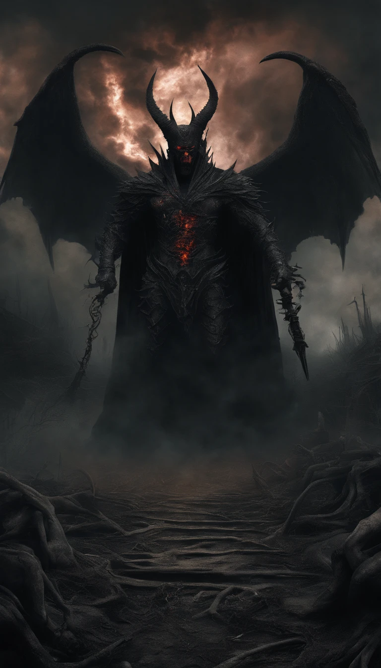 (Best quality,A high resolution:1.2),(Dark,menacing:1.1),(sinister:1.1),(Devil,satan,Lucifer:1.1),(The demons:1.1),(Ominous,Foreboding:1.1),(Powerful figure:1.1),(Red glowing eyes,Sharp teeth:1.1),(Black wings,Thick,Tattered:1.1),(Hell landscape:1.1),(Fire,brimstone:1.1),(Threatening atmosphere:1.1),(Dark shadows,Menacing presence:1.1),(Ominous clouds,Stormy sky:1.1),(Gloomy,Unforgettable mood:1.1),(Ominous aura,evil energy:1.1),(Dark aura,Smoke:1.1),(intense heat,fiery flames:1.1),(Surreal,Nightmarish vision:1.1),(Prophecy of the book of Revelation:1.1),(Twisted horns,Blazing Crown:1.1),(Ominous whisper,Evil laughter:1.1),(Screams of torment,Echoing cries:1.1),(Ominous symbols,Ancient runes:1.1),(Mystical Artifacts,Shadow artifacts:1.1),(Hell Rituals,Ritual sacrifices:1.1),(Demon Servant，,Dark creatures:1.1),(Desolate,barren wasteland:1.1),(Academy of Souls,Tormented souls:1.1),(Eternal curse,Desperate life:1.1),(The destruction of the end of the world,The world is in chaos:1.1),(Malicious intent,The embodiment of darkness:1.1),(A gateway to the underworld,Nightmare realm:1.1),(funk,terroral:sankta].