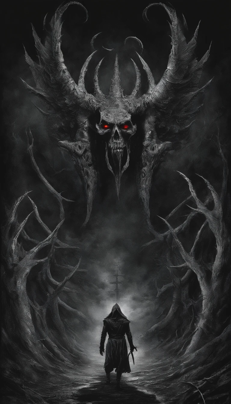 (Best quality,A high resolution:1.2),(Dark,menacing:1.1),(sinister:1.1),(Devil,satan,Lucifer:1.1),(The demons:1.1),(Ominous,Foreboding:1.1),(Powerful figure:1.1),(Red glowing eyes,Sharp teeth:1.1),(Black wings,Thick,Tattered:1.1),(Hell landscape:1.1),(Fire,brimstone:1.1),(Threatening atmosphere:1.1),(Dark shadows,Menacing presence:1.1),(Ominous clouds,Stormy sky:1.1),(Gloomy,Unforgettable mood:1.1),(Ominous aura,evil energy:1.1),(Dark aura,Smoke:1.1),(intense heat,fiery flames:1.1),(Surreal,Nightmarish vision:1.1),(Prophecy of the book of Revelation:1.1),(Twisted horns,Blazing Crown:1.1),(Ominous whisper,Evil laughter:1.1),(Screams of torment,Echoing cries:1.1),(Ominous symbols,Ancient runes:1.1),(Mystical Artifacts,Shadow artifacts:1.1),(Hell Rituals,Ritual sacrifices:1.1),(Demon Servant，,Dark creatures:1.1),(Desolate,barren wasteland:1.1),(Academy of Souls,Tormented souls:1.1),(Eternal curse,Desperate life:1.1),(The destruction of the end of the world,The world is in chaos:1.1),(Malicious intent,The embodiment of darkness:1.1),(A gateway to the underworld,Nightmare realm:1.1),(funk,terroral:sankta].
