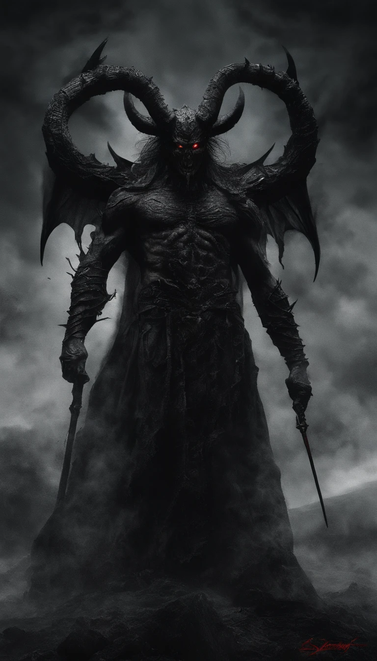 (Best quality,A high resolution:1.2),(Dark,menacing:1.1),(sinister:1.1),(Devil,satan,Lucifer:1.1),(The demons:1.1),(Ominous,Foreboding:1.1),(Powerful figure:1.1),(Red glowing eyes,Sharp teeth:1.1),(Black wings,Thick,Tattered:1.1),(Hell landscape:1.1),(Fire,brimstone:1.1),(Threatening atmosphere:1.1),(Dark shadows,Menacing presence:1.1),(Ominous clouds,Stormy sky:1.1),(Gloomy,Unforgettable mood:1.1),(Ominous aura,evil energy:1.1),(Dark aura,Smoke:1.1),(intense heat,fiery flames:1.1),(Surreal,Nightmarish vision:1.1),(Prophecy of the book of Revelation:1.1),(Twisted horns,Blazing Crown:1.1),(Ominous whisper,Evil laughter:1.1),(Screams of torment,Echoing cries:1.1),(Ominous symbols,Ancient runes:1.1),(Mystical Artifacts,Shadow artifacts:1.1),(Hell Rituals,Ritual sacrifices:1.1),(Demon Servant，,Dark creatures:1.1),(Desolate,barren wasteland:1.1),(Academy of Souls,Tormented souls:1.1),(Eternal curse,Desperate life:1.1),(The destruction of the end of the world,The world is in chaos:1.1),(Malicious intent,The embodiment of darkness:1.1),(A gateway to the underworld,Nightmare realm:1.1),(funk,terroral:sankta].