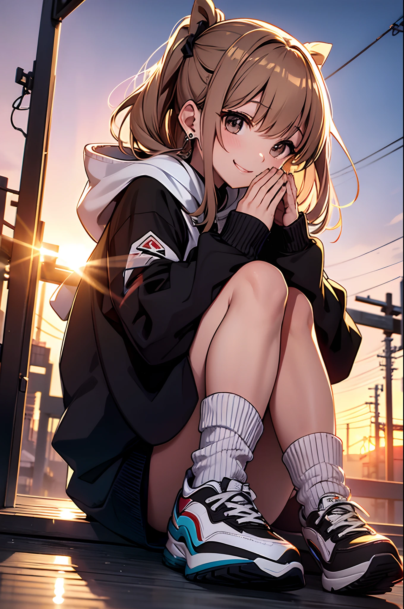 Anime girl sitting on the ground with her hands on her face - SeaArt AI