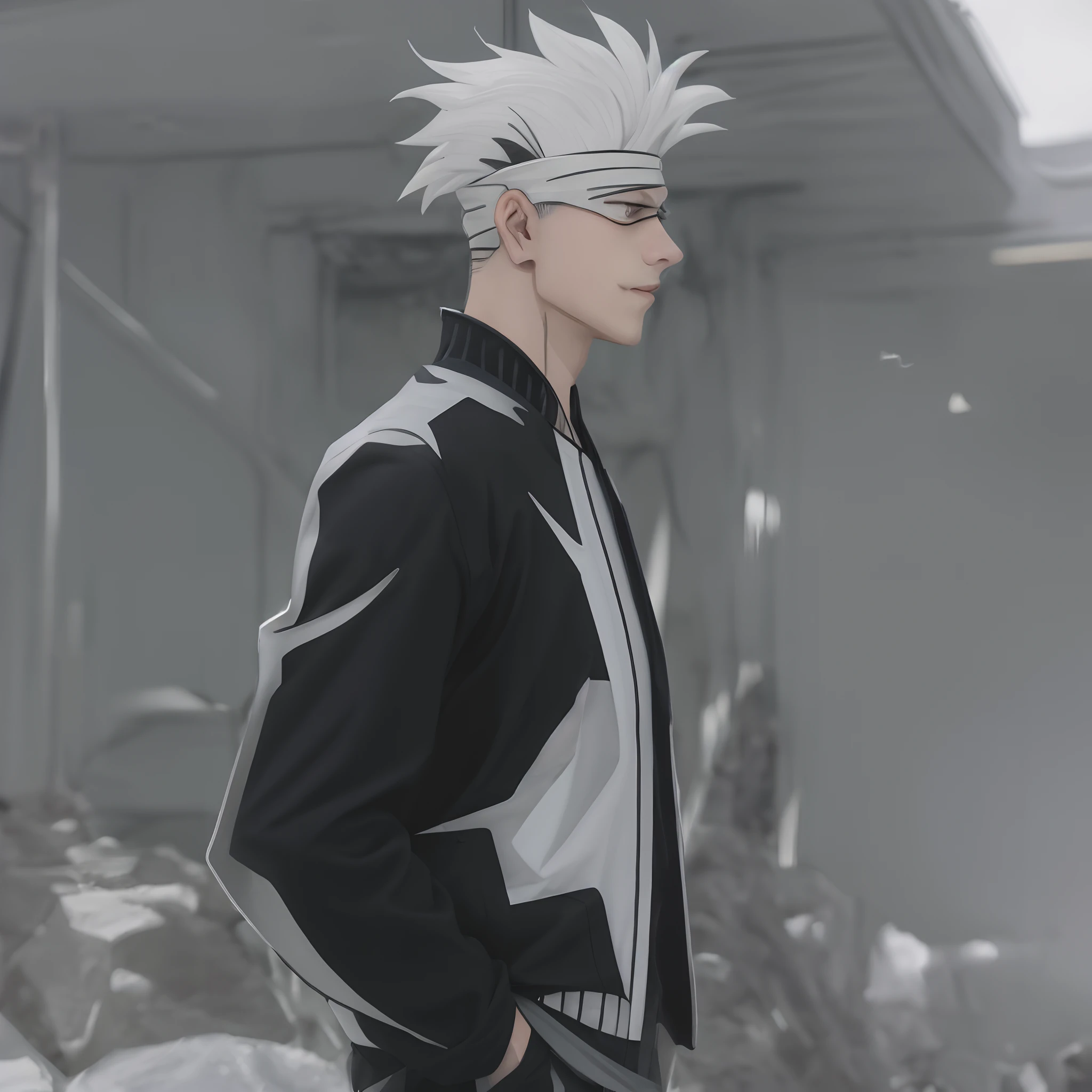 anime character with white hair and black jacket, jujutsu kaisen, white haired, white-haired, a silver haired mad, gojo Satoru,kakashi hatake, white - haired fox, male anime character, realistic, ultra details