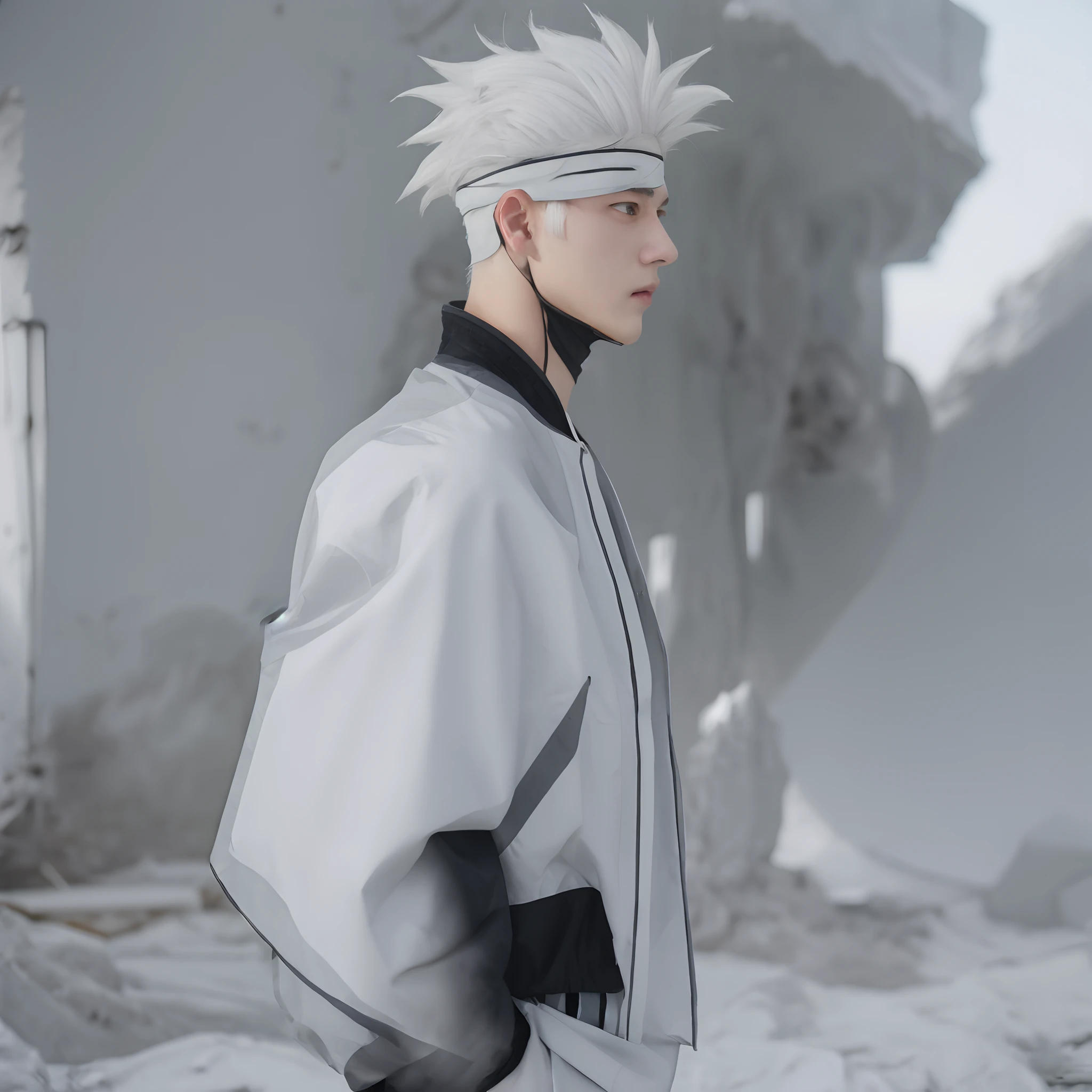 anime character with white hair and black jacket, jujutsu kaisen, white haired, white-haired, a silver haired mad, gojo Satoru,kakashi hatake, white - haired fox, male anime character, realistic, ultra details