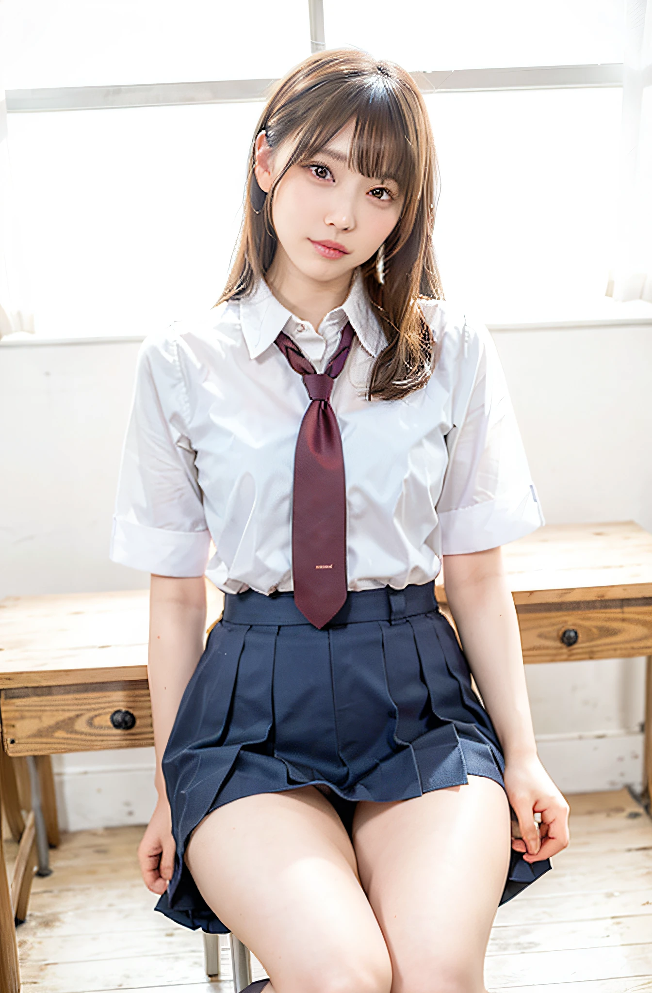 校服、knee high socks、Brown hair、Shorthair、kawaii faces、‎Classroom、Tight uniform、Spread your legs apart、sexy underwear、Spread your legs boldly、Tight uniform、Mature look、plaid skirts、White shirt、neck tie、The shape of the pubic area is clearly visible、No Underwear、hi-school girl、Pubic hair is see-through