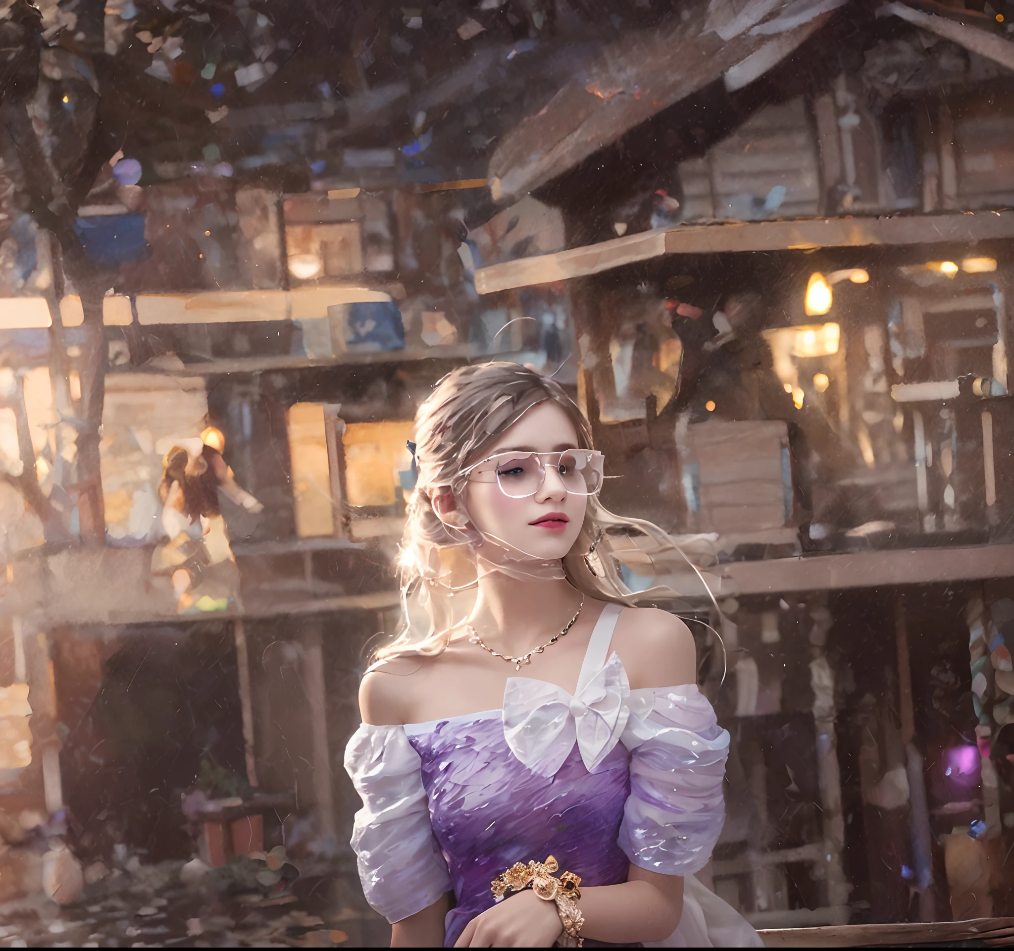 Background: Mysterious quantum environment, Cosmic elements and ethereal atmosphere,A mix of bright lights and colorful nebulae. Theme: A mysterious girl with a magical aura. She has long, Colorful wavy curls, The shiny hair stands out. His eyes are deep and expressive, Reflection Universe. She wore a flowing dress in purple and blue, With intricate details and mysterious textures. Color Palette: A combination of mysterious shades such as cosmic purple, Sky blue, Soft pink and a touch of gold. Create contrasts, Increase depth, Dark color, Such as dark purple or night blue. Aesthetics: The aesthetic combines elements of Mistycore, Known for its mysterious and ethereal atmosphere, and crystal cores, With its crystal clarity and sparkling details. The girl exudes magical energy,Her presence hangs over her,mesmerising. Covered with: Keep subtle glowing effects and glitter overlays around the girl, Covered with: Add a soft glow effect around the girl and crystal, It seems to exude magic. Also, Add small details of flash,Enhance the ethereal atmosphere.
