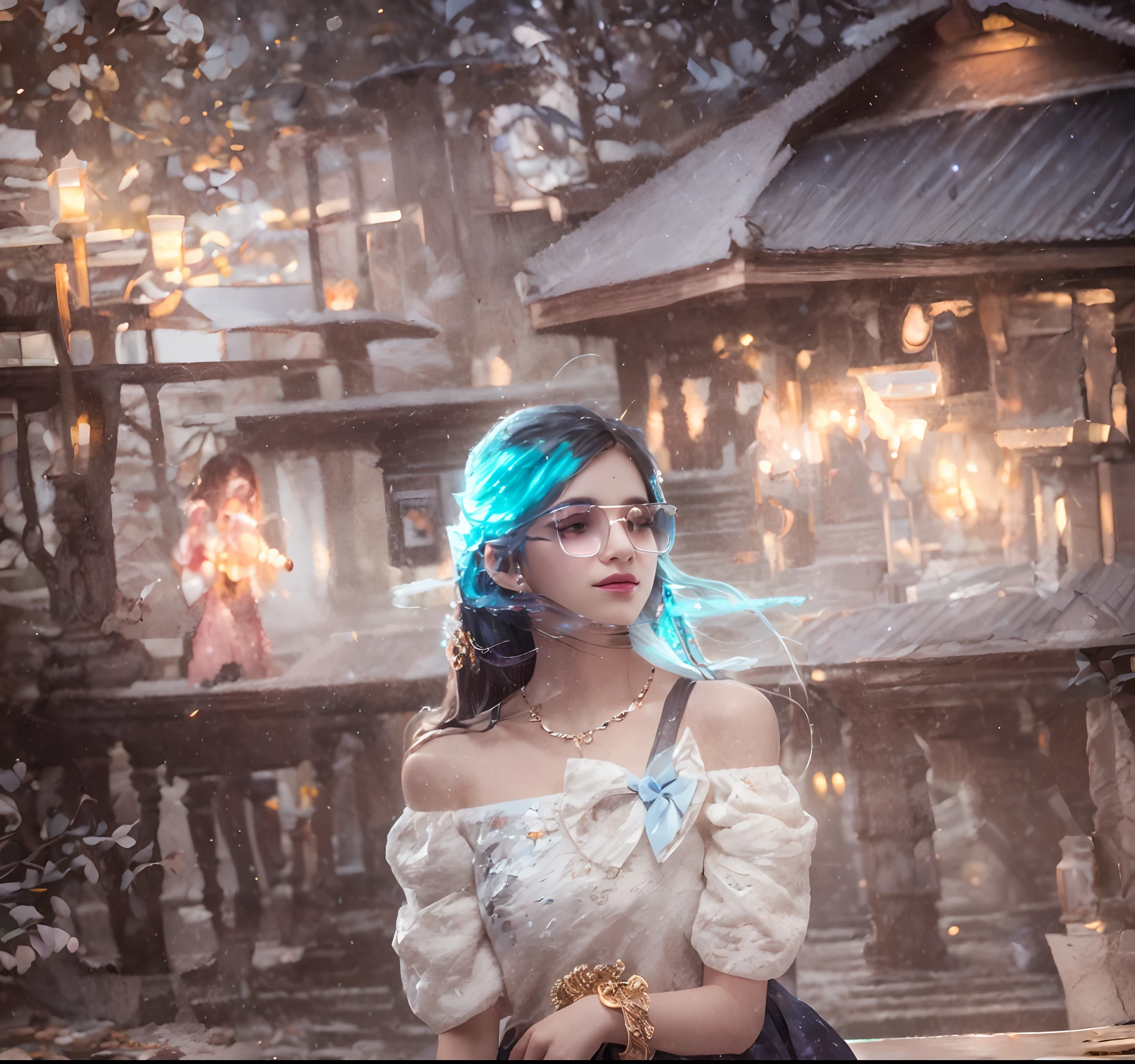 Background: Mysterious quantum environment, Cosmic elements and ethereal atmosphere,A mix of bright lights and colorful nebulae. Theme: A mysterious girl with a magical aura. She has long, Colorful wavy curls, The shiny hair stands out. His eyes are deep and expressive, Reflection Universe. She wore a flowing dress in purple and blue, With intricate details and mysterious textures. Color Palette: A combination of mysterious shades such as cosmic purple, Sky blue, Soft pink and a touch of gold. Create contrasts, Increase depth, Dark color, Such as dark purple or night blue. Aesthetics: The aesthetic combines elements of Mistycore, Known for its mysterious and ethereal atmosphere, and crystal cores, With its crystal clarity and sparkling details. The girl exudes magical energy,Her presence hangs over her,mesmerising. Covered with: Keep subtle glowing effects and glitter overlays around the girl, Covered with: Add a soft glow effect around the girl and crystal, It seems to exude magic. Also, Add small details of flash,Enhance the ethereal atmosphere.