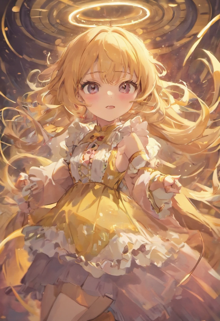 18 year old beautiful girl, big eyes, large breasts, petite and slender, 8K, top quality, (very detailed head: 1.0), (very detailed face: 1.0), (very detailed hair: 1.0), maid clothes, very detailed official artwork, anime moe art style, clean detailed anime art, smile, golden hair, smooth long hair