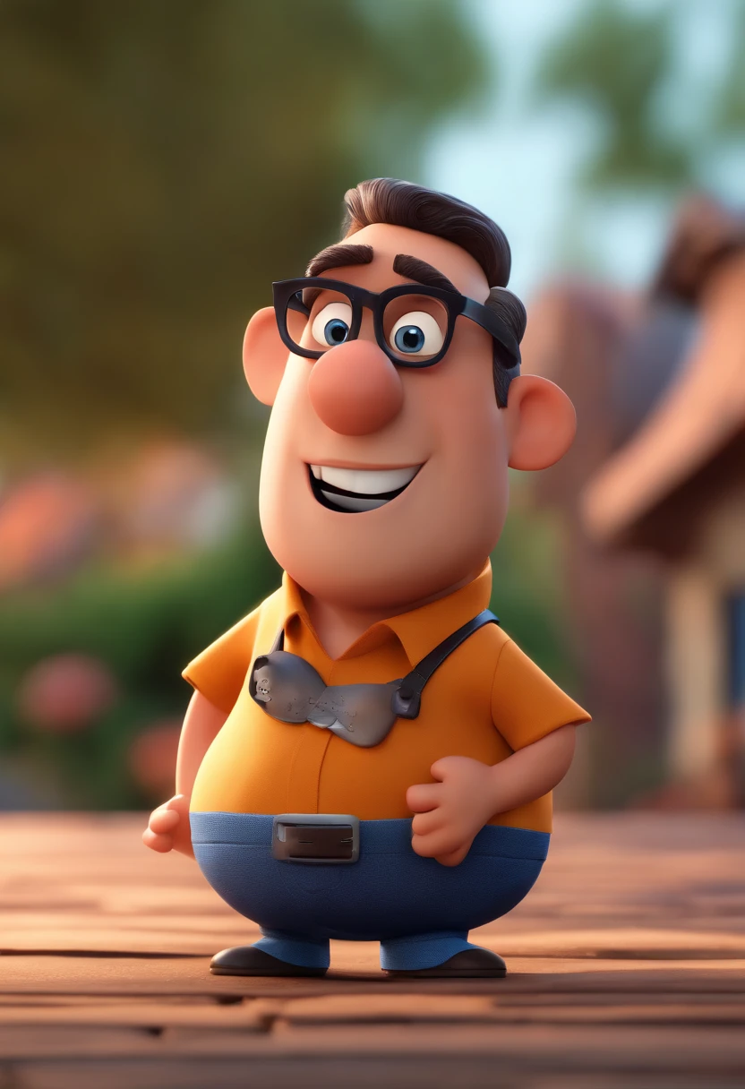 Cartoon character of a man with black glasses and a blue shirt, animation character, Caractere estilizado, animation style rendering, 3D estilizado, Arnold Maya render, 3 d render stylized, toon render keyshot, Personagem 3D, Personagem 3D, 3d rendering stylized, 3 d character render, personagem de desenho animado, Personagem de close up, Pose de personagem,  (Estilo Pixar) (master part:1.2) (Bokeh) (best quality) (pele detalhada) (textura detalhada) (8k) (argila) (Cinematic lighting) (foco nítido