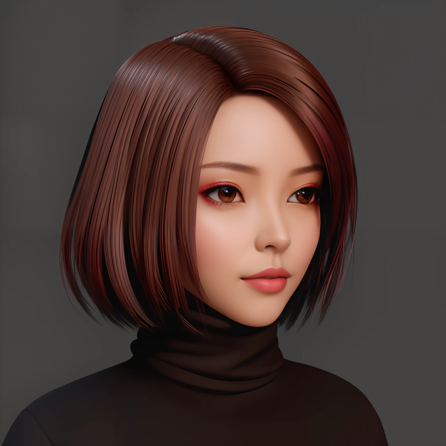 A woman with a short brown hair and a black turtle neck - SeaArt AI