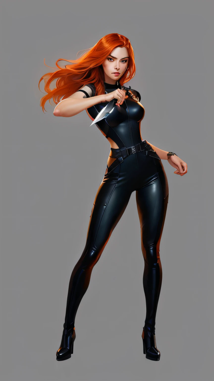 Close-up of a woman in black overalls, holding a knife, Full-length portrait of Jean Grey, charlie bowater character art, style artgerm, stunning character art, full body cgsociety, style of charlie bowater, Full-length portrait of a character, Mara Jade, style ivan talavera and artgerm, X-Force full-body equipment