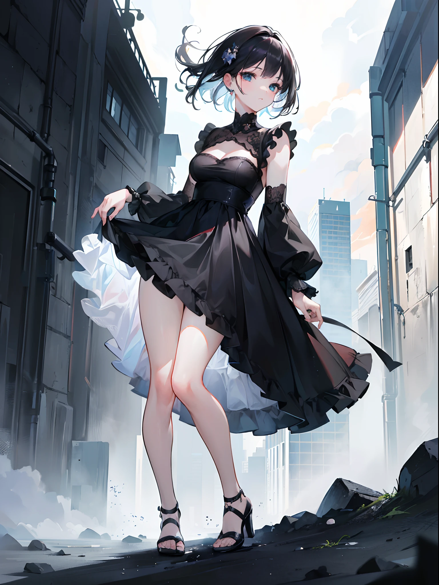 (masterpiece, top quality, best quality,official art, beautiful and aesthetic:1.2),(1girl:1.3), tall, short black hair, black dress