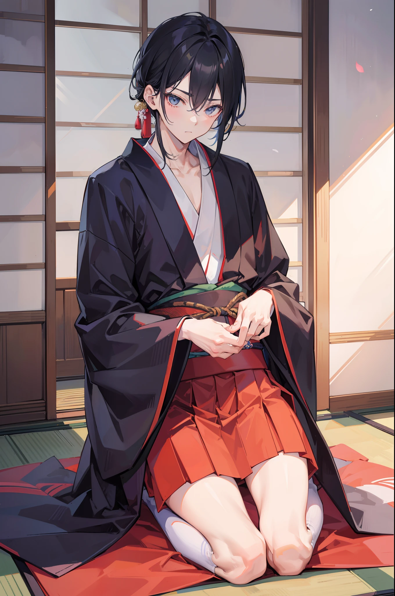 (of a guy),,mature,Handsome face,Flat chest and thin waist,long leges,Japan kimono,Japan Japanese-style room,Sit on your knees
