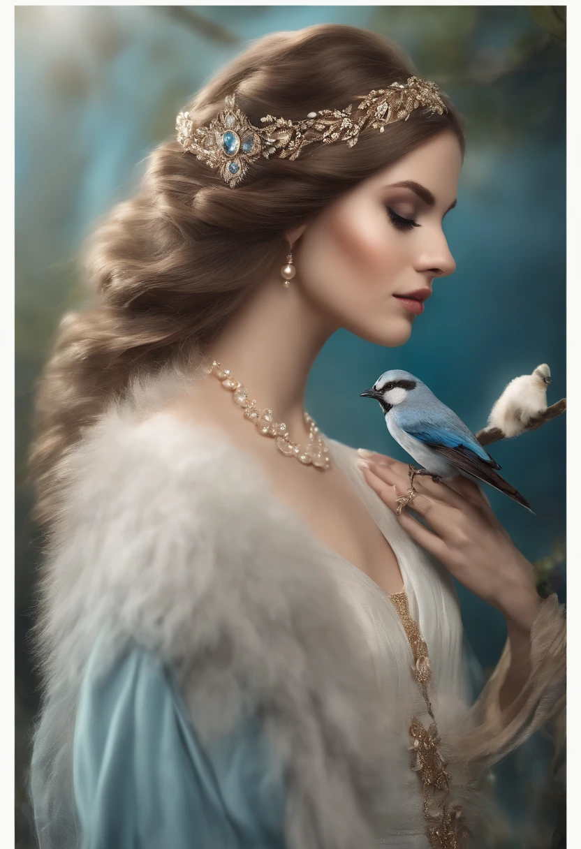 best quality, altamente detalhado, master part, ultra-detalhado, Cloud, bruxa_kalap, kalap, 1girl, heaven, azul_heaven,dia, Longas_Hair, Nublado_heaven, lua,bird, sozinho, prata_Hair, bruxa, ao ar livre