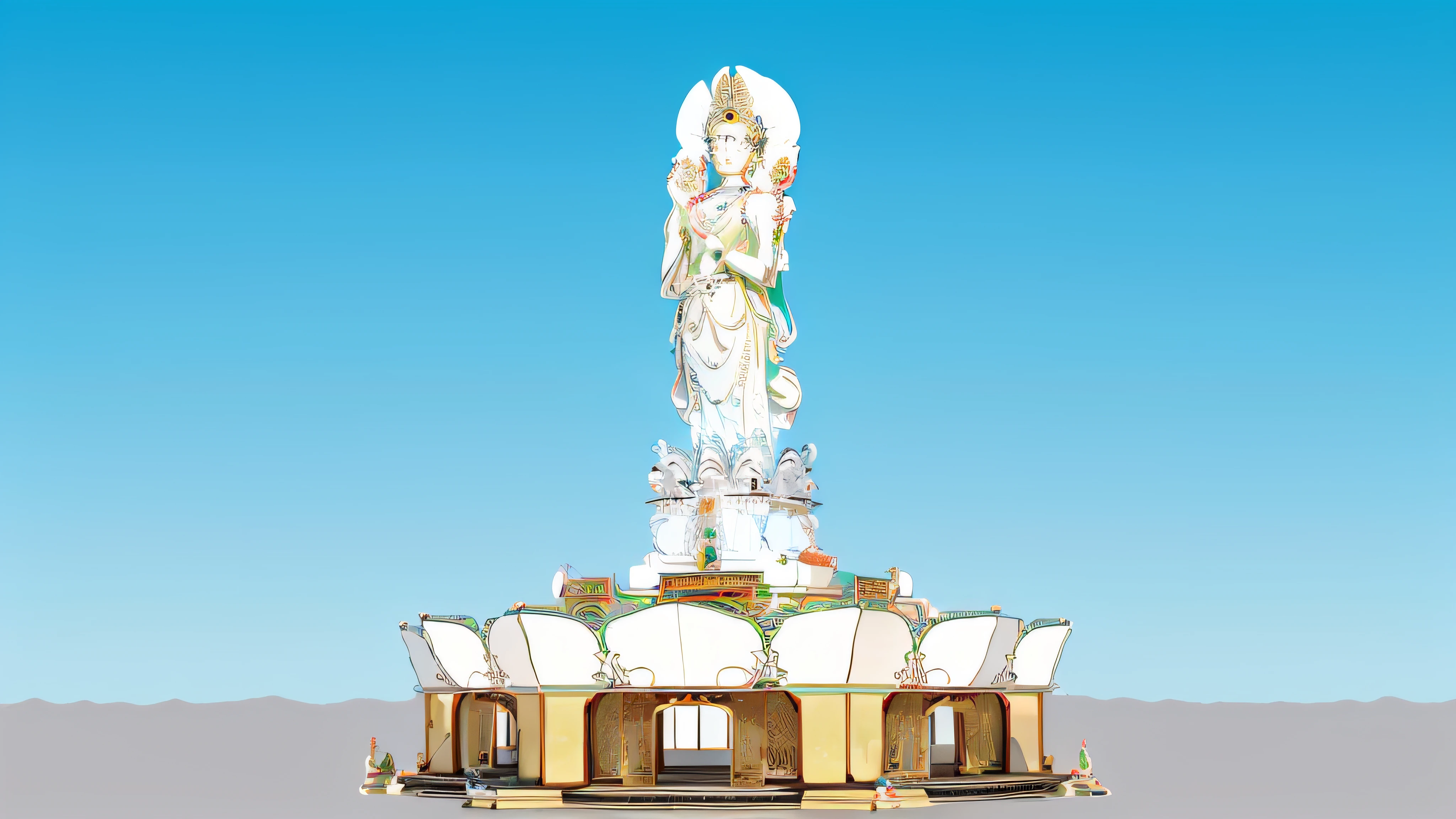 (masterpiece),(best quality),(super detailed), (standing), (full body), 1 Bodhisattva, blessed, with lotus, white skin, Infinite Life, standing on a flower pedestal 8-sided lotus, , temple, dressed, round face, kind, gentle, look, tree, cherry blossom, forest, clouds, dew, outdoor, bright, fresh, green, (relief of the statue's pedestal detail) ), (Buddhist classics0), (surrealism),