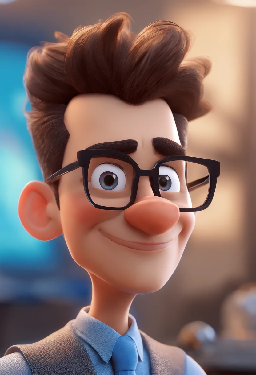 Cartoon character of a man with black glasses and a blue shirt, animation character, Caractere estilizado, animation style rendering, 3D estilizado, Arnold Maya render, 3 d render stylized, toon render keyshot, Personagem 3D, Personagem 3D, 3d rendering stylized, 3 d character render, personagem de desenho animado, Personagem de close up, Pose de personagem, (Estilo Pixar) (master part:1.2) (Bokeh) (best quality) (pele detalhada) (textura detalhada) (8k) (argila) (Cinematic lighting) (foco nítido