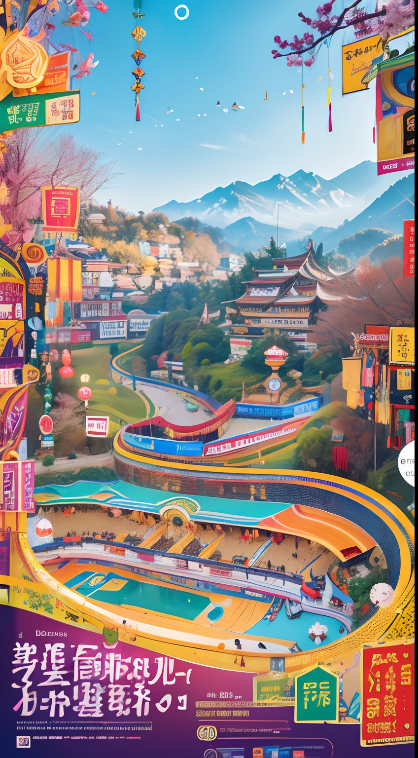 Rich and colorful Yunnan food culture、traditionalcostumes、Unique architecture、Ethnic motifs、Dynamic traffic、Vibrant colors、exquisite detailing、high-resolution illustrations、textures true to reality、Linear poster illustration style with ethereal lighting，Linear flat poster