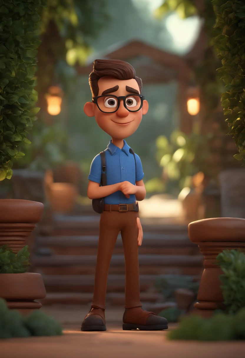 Cartoon character of a man with black glasses and a blue shirt, animation character, Caractere estilizado, animation style rendering, 3D estilizado, Arnold Maya render, 3 d render stylized, toon render keyshot, Personagem 3D, Personagem 3D, 3d rendering stylized, 3 d character render, personagem de desenho animado, Personagem de close up, Pose de personagem, (Estilo Pixar) (master part:1.2) (Bokeh) (best quality) (pele detalhada) (textura detalhada) (8k) (argila) (Cinematic lighting) (foco nítido