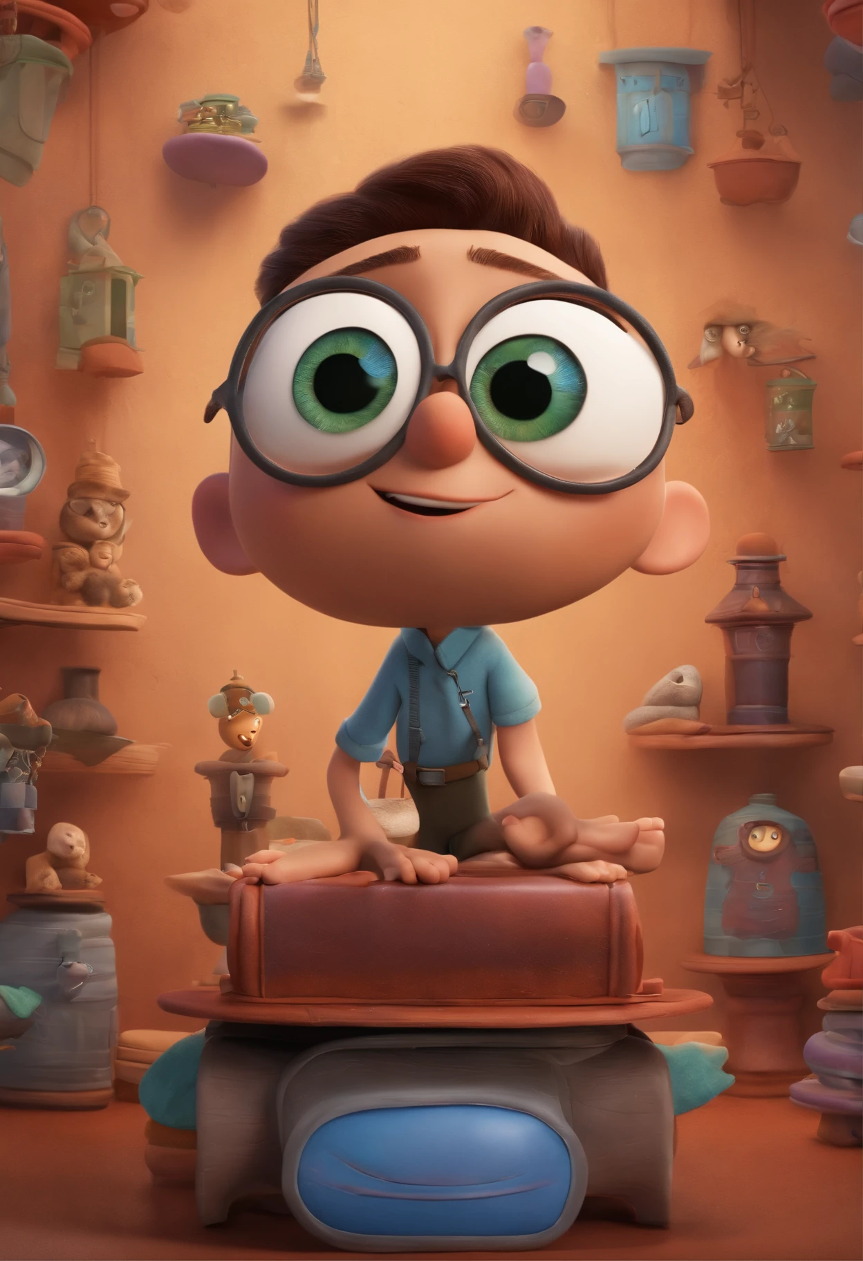 A Dream Architect Inspired by Pixar Animation, de perto. The character takes center stage with captivating facial expressions, oferecendo um toque de irrealidade