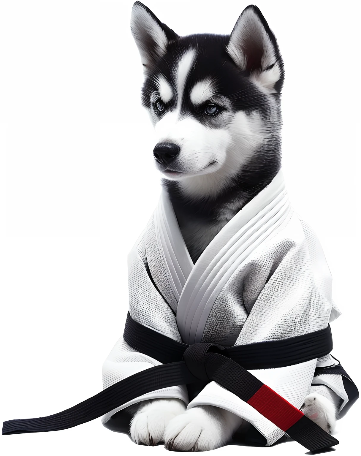 arafed husky dog wearing a kimonodo sitting on the floor, japanese dog, inspired by Shiba Kōkan, by Shiba Kōkan, husky, husky in shiny armor, husky dog, koda kazuma, in a dojo, shibu inu, aikido, siberian husky, karate, inspired by Josetsu, in a fighting stance, pink ears