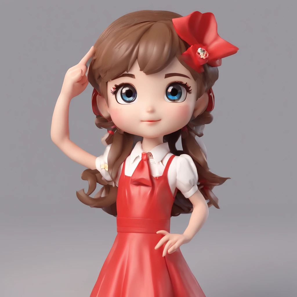 super cute girl IP by pop mart, Bright eyes, Pepper fairy，small red dress,a blind box toy, Glossy and delicate,Clean background, Good gloss, 3D rendering of,Best quality