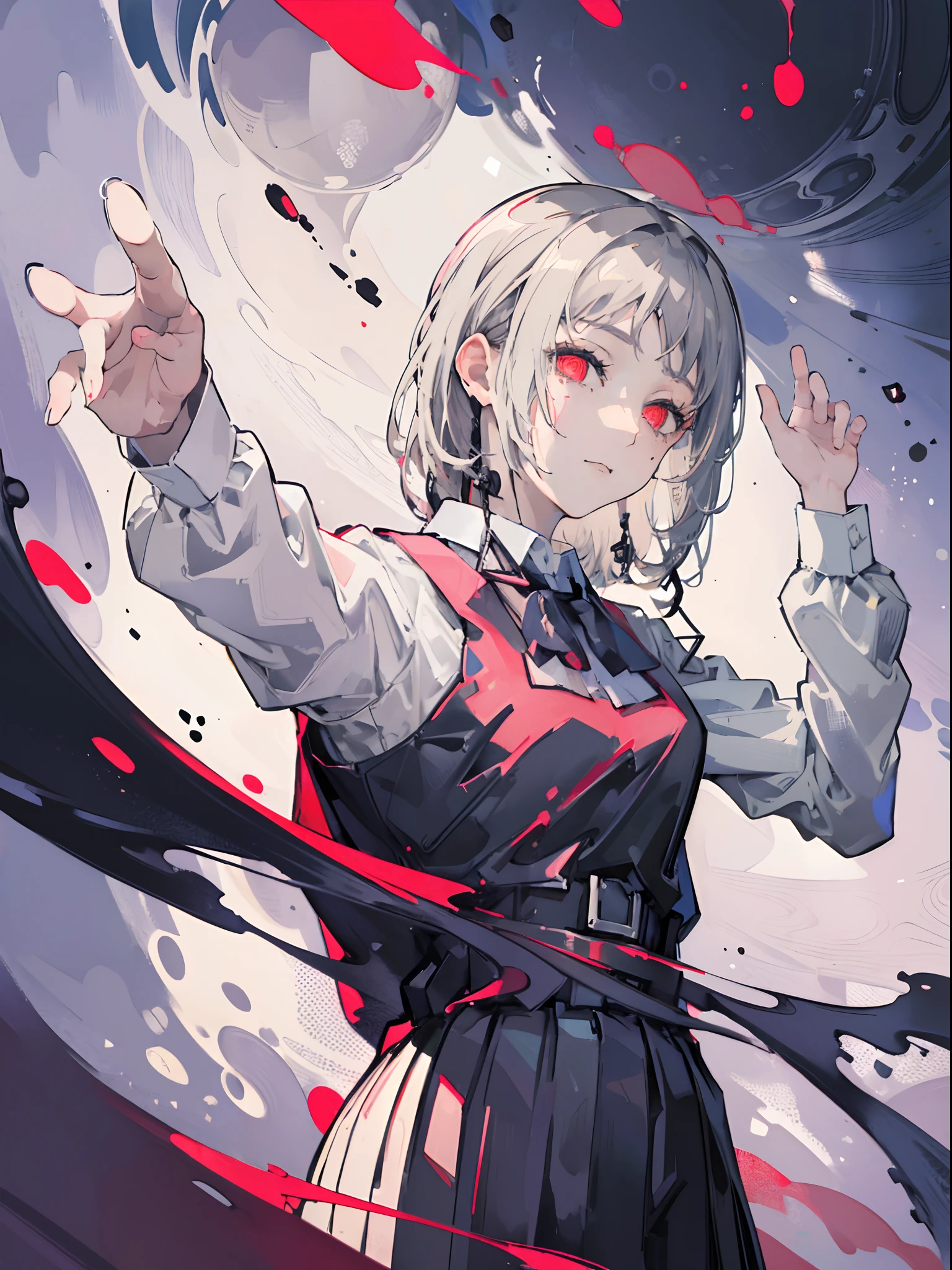 (masterpiece, top quality, best quality,official art, beautiful and aesthetic:1.2),(1girl:1.3), very long gray hair , red eyes