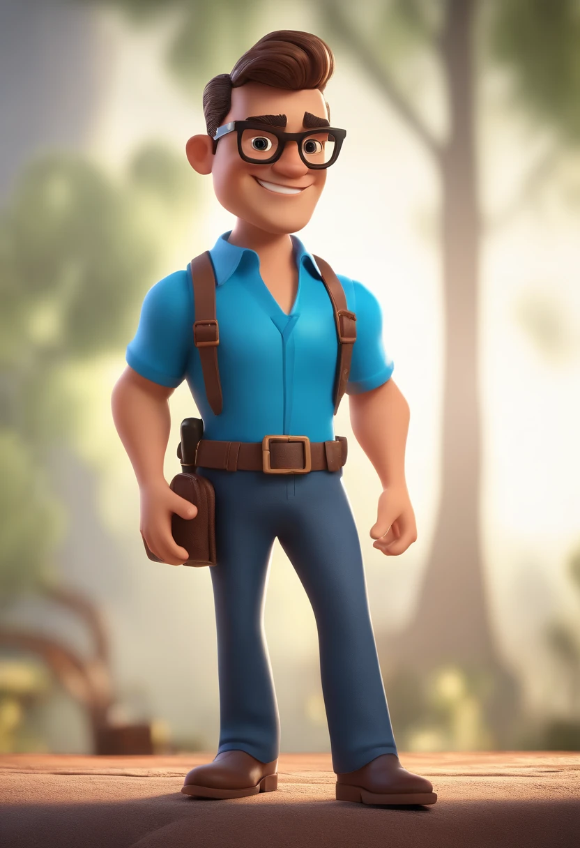 Cartoon character of a man with black glasses and a blue shirt, animation character, Caractere estilizado, animation style rendering, 3D estilizado, Arnold Maya render, 3 d render stylized, toon render keyshot, Personagem 3D, Personagem 3D, 3d rendering stylized, 3 d character render, personagem de desenho animado, Personagem de close up, Pose de personagem, (Estilo Pixar) (master part:1.2) (Bokeh) (best quality) (pele detalhada) (textura detalhada) (8k) (argila) (Cinematic lighting) (foco nítido