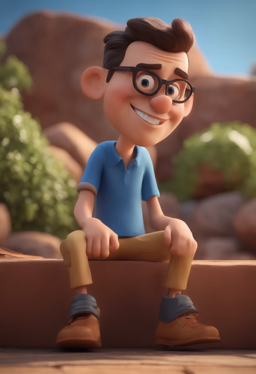 Cartoon character of a man with black glasses and a blue shirt, animation character, Caractere estilizado, animation style rendering, 3D estilizado, Arnold Maya render, 3 d render stylized, toon render keyshot, Personagem 3D, Personagem 3D, 3d rendering stylized, 3 d character render, personagem de desenho animado, Personagem de close up, Pose de personagem,  (Estilo Pixar) (master part:1.2) (Bokeh) (best quality) (pele detalhada) (textura detalhada) (8k) (argila) (Cinematic lighting) (foco nítido
