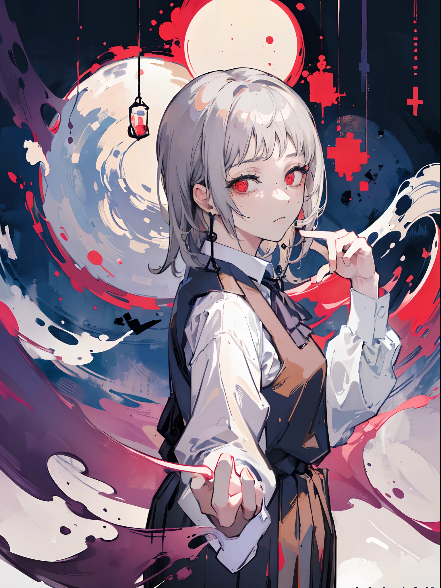 (masterpiece, top quality, best quality,official art, beautiful and aesthetic:1.2),(1girl:1.3), very long gray hair , red eyes