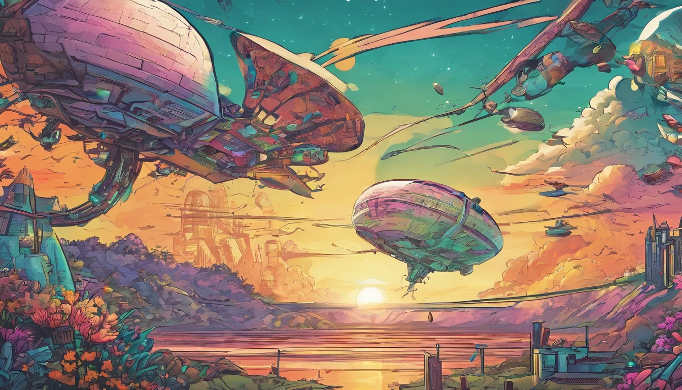 Horizontal plates,large scene,Front view,Future science fiction,utopian