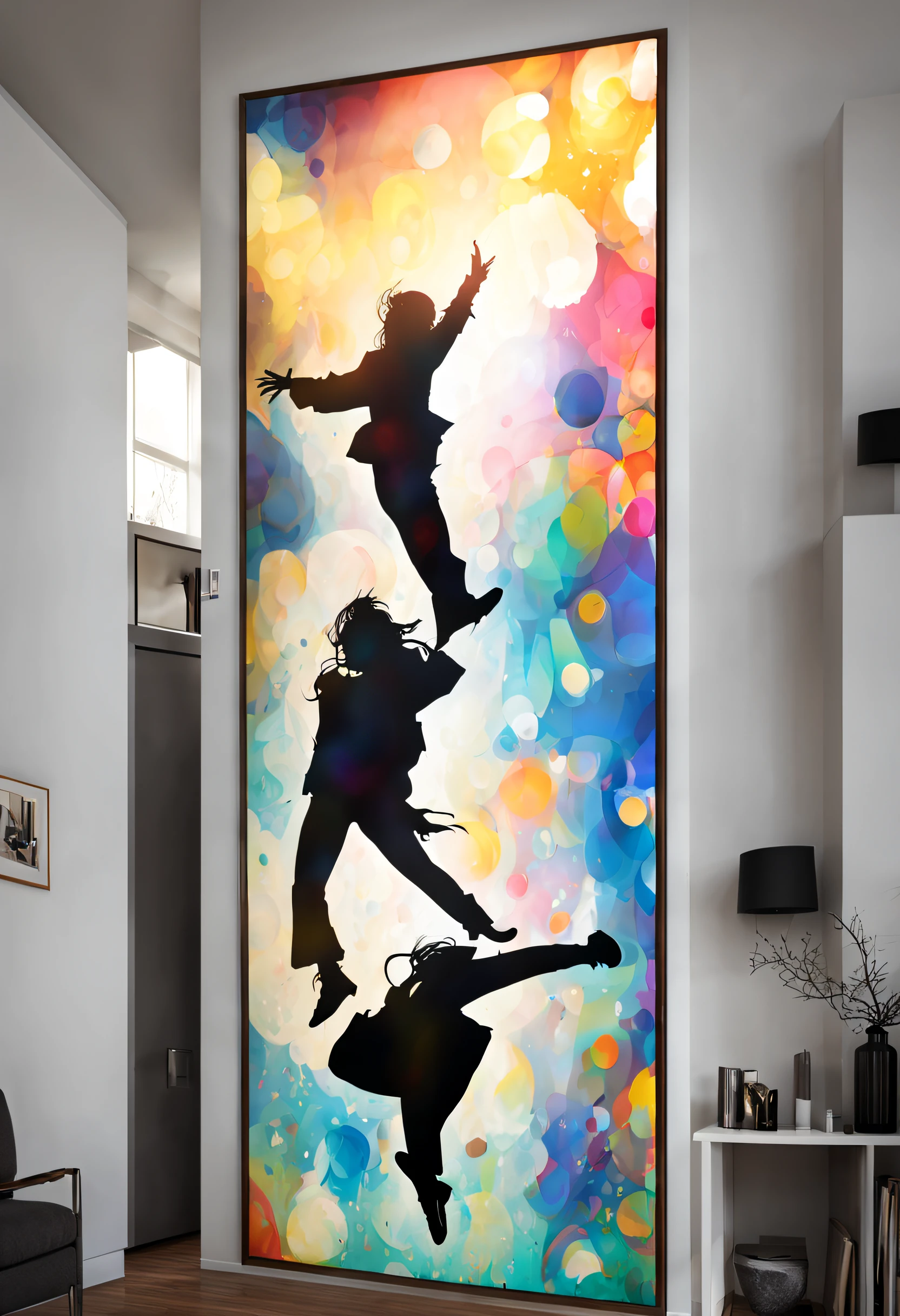 Very simple landscape painting、Ultra Wide Angle Photography、(Silhouette of Michael Jackson dancing:1.2)、(stage & Spotlight:1.4)、comic strip、Super simple wallpaper、Shooting with an ultra-wide-angle lens、artistic、masutepiece、It features a simple、