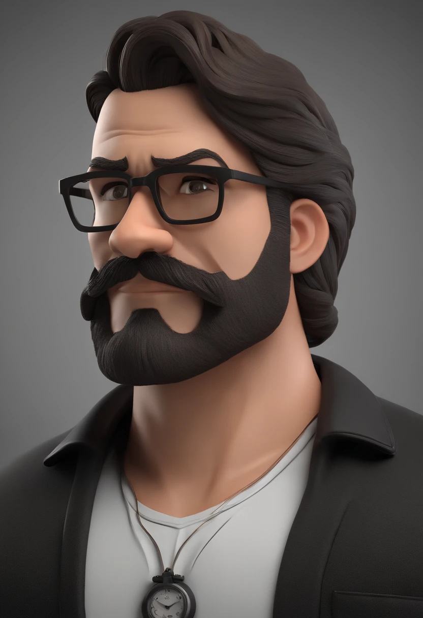 Cartoon character of a man with black glasses and a black polo shirt, cabelo liso, With beard and old school tattoo on his arm, animation character, Caractere estilizado, animation style rendering, 3D estilizado, Arnold Maya render, 3 d render stylized, toon render keyshot, Personagem 3D, Personagem 3D, 3d rendering stylized, 3 d character render, personagem de desenho animado, Personagem de close up, Pose de personagem, (Estilo Pixar) (master part:1.2) (Bokeh) (best quality) (pele detalhada) (textura detalhada) (8k) (argila) (Cinematic lighting) (foco nítido