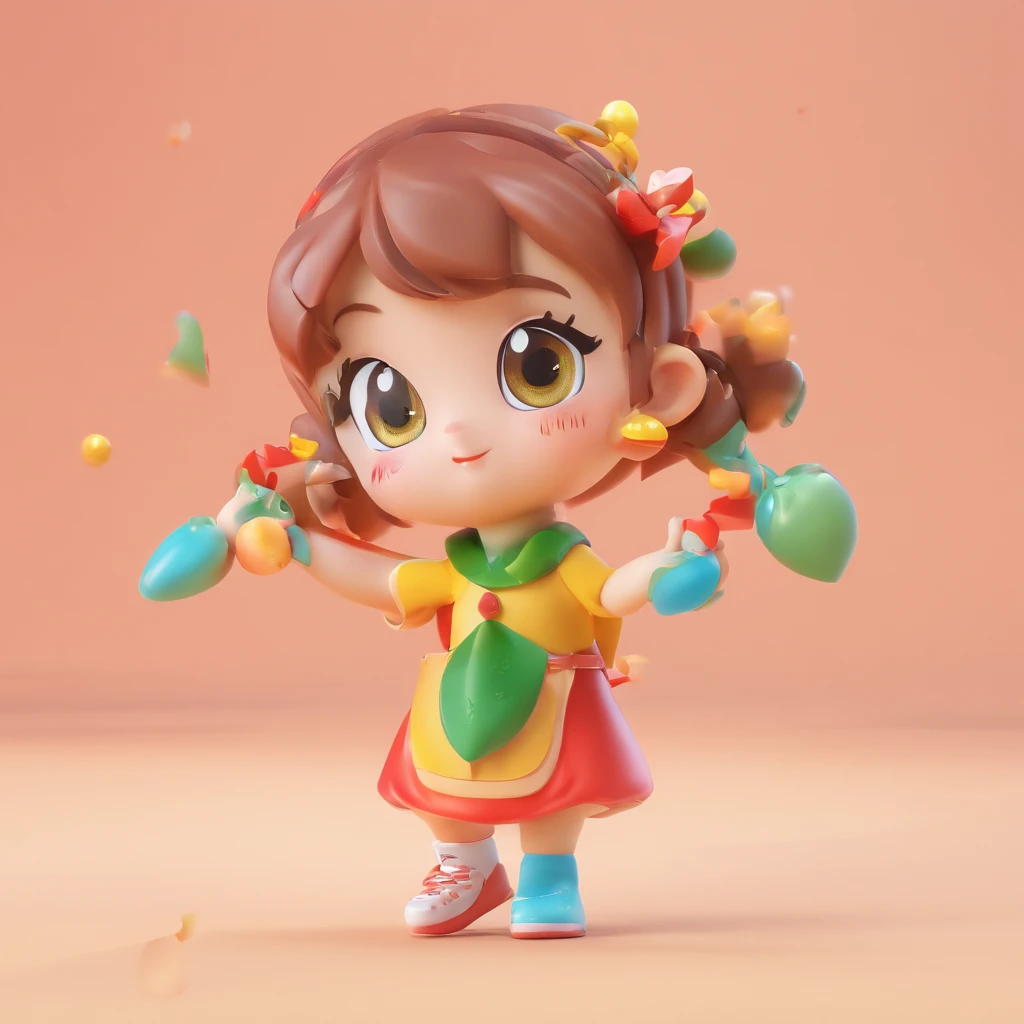 super cute girl IP by pop mart, Bright eyes, cherub, Clay, a blind box toy, Glossy and delicate,Clean background, Good gloss, 3D rendering of,Best Quality Olive Fruit Mascot Doll