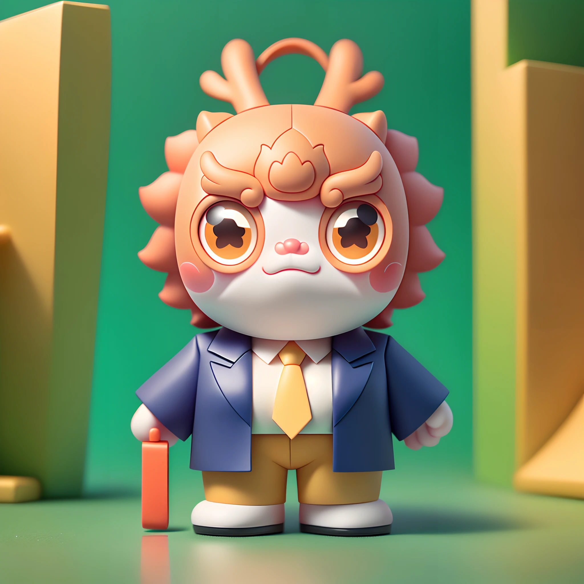Cartoon Dragon,Business suit,tiese,Trousers,Hand-held briefcase,Blind box toy style,cute big breasts