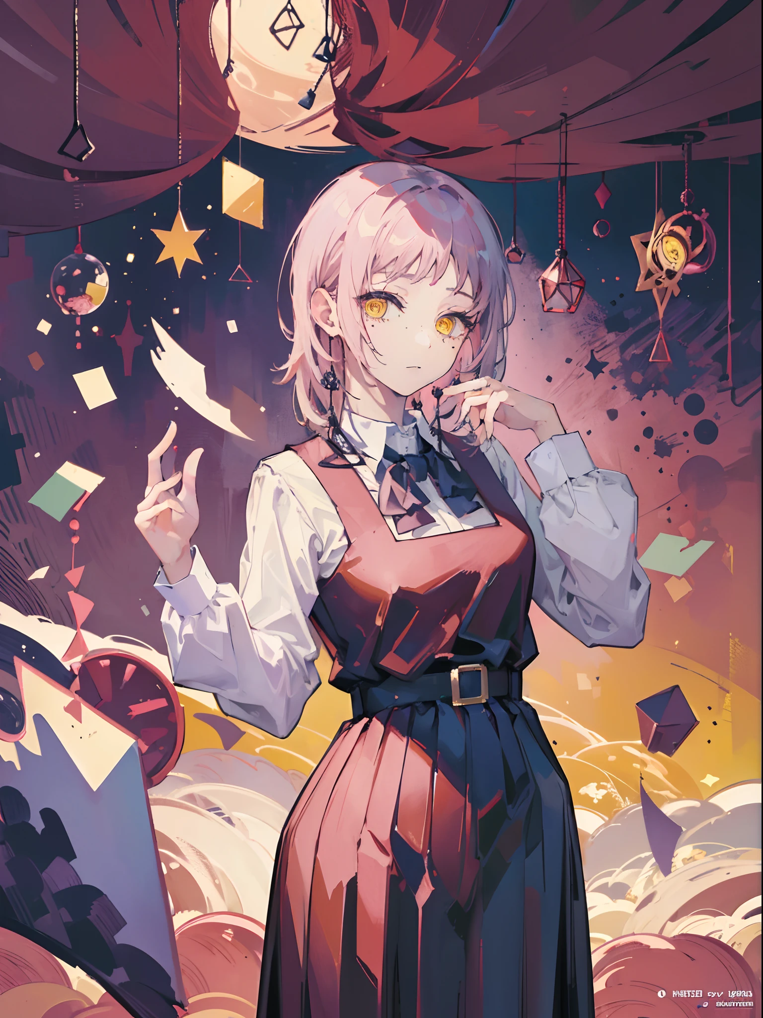 (masterpiece, top quality, best quality,official art, beautiful and aesthetic:1.2),(1girl:1.3), Very long hair, pink hair color, yellow eyes , cats , black dress