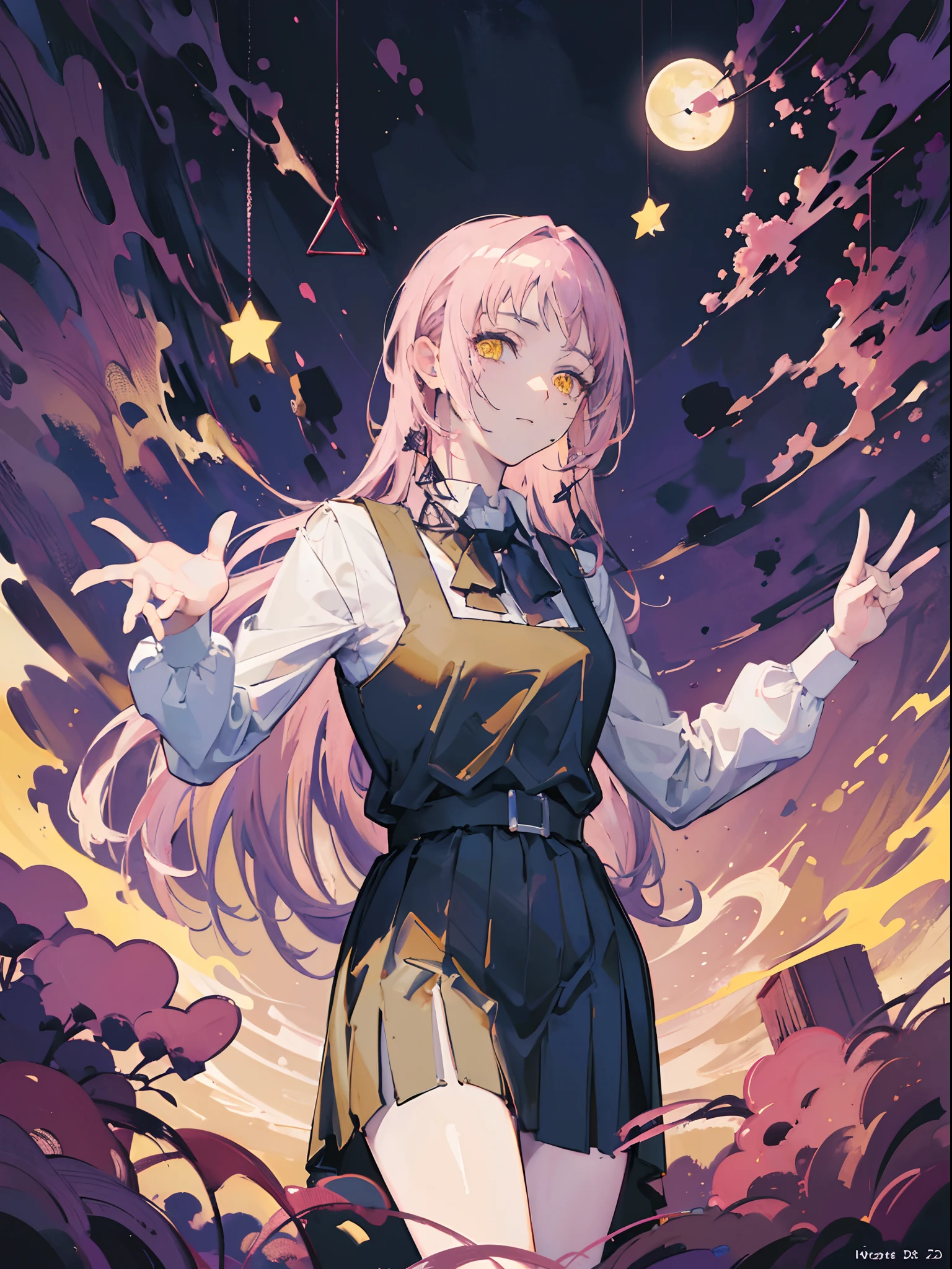 (masterpiece, top quality, best quality,official art, beautiful and aesthetic:1.2),(1girl:1.3), Very long hair, pink hair color, yellow eyes , cats , black dress