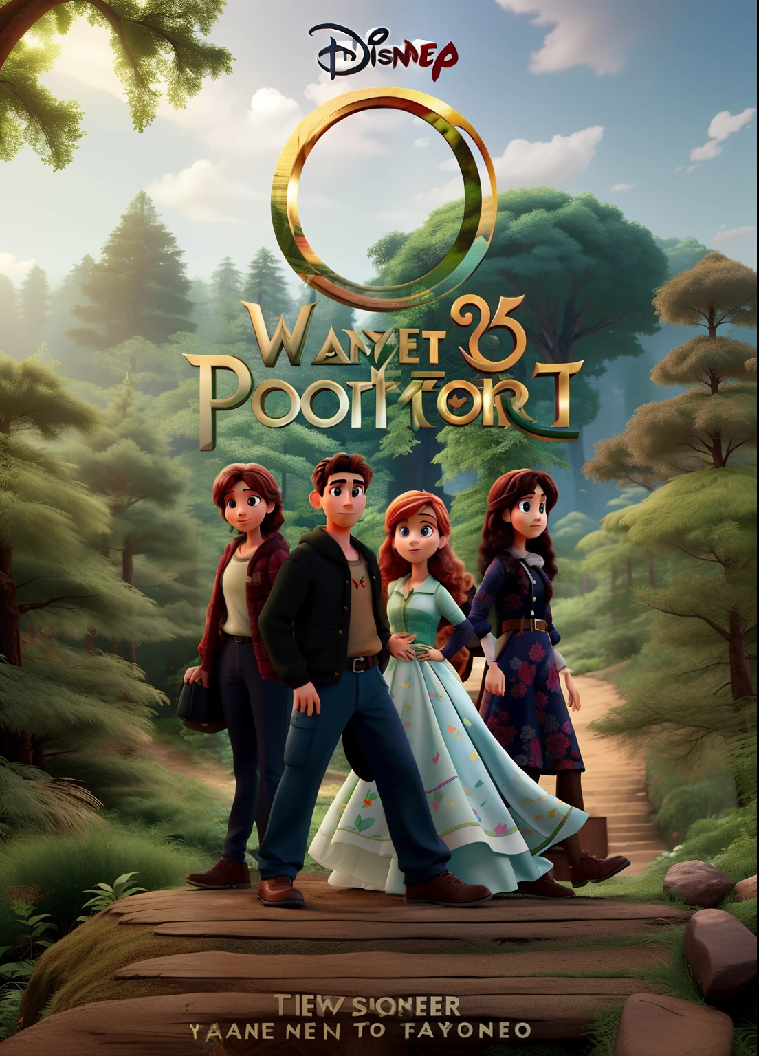 A Man and Three Women in the Forest Standing Disney Pixar Style,
alta qualidade, melhor qualidade