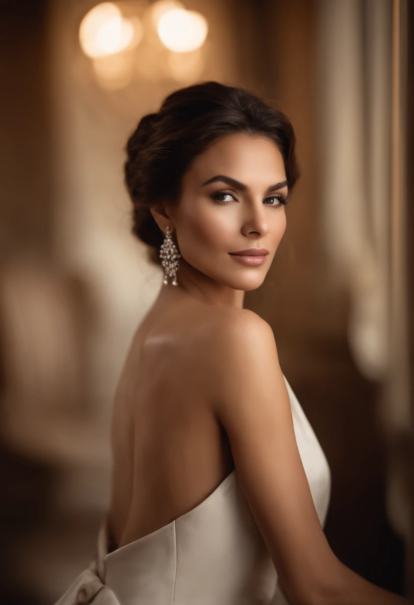 Create a detailed and captivating portrait of a stunning Hispanic woman in her mid-30s. Her light brown hair rests gracefully at shoulder length, framing her face perfectly. Focus on capturing the depth and beauty of her eyes, making them a central element of the piece. Her skin is flawless, radiating a healthy and luminous glow.
She is dressed elegantly in a stylish leather coat, which she wears over a delicate and sheer black chemise. Pay attention to the texture and feel of the fabrics, ensuring the leather looks soft yet durable, and the chemise appears light and airy.
Her expression is one of enigma and allure; she wears a mysterious grin that suggests she holds untold secrets. In her hand, she gracefully holds a cigar, adding to her aura of sophistication and mystery. Make sure to capture the smoke as it elegantly curls around her, contributing to the overall mood of the piece.
Ensure that the lighting in the artwork highlights her best features and adds to the mysterious and captivating atmosphere. Use a color palette that complements her skin tone and the fabrics of her clothing, creating a harmonious and aesthetically pleasing image.