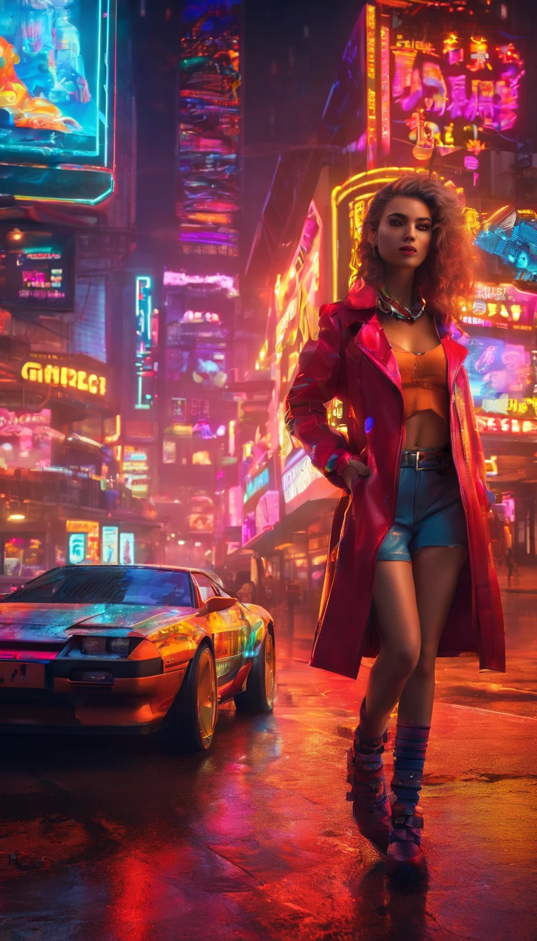 Die Welt von morgen, dominated by artificial intelligence, in einem sehr realistischen Foto in 8K ((Meisterwerk))((highest quality))((27-year-old girl,shoulder-length highlighted hair ))Portrait from head to knee ((She stands there seductively, seductively sexual and reveals herself, by opening up her outfit. Partially exposed breast naked. )). ((Hintergrund ist ein hochdetaillierter Cyberpunk-Club mit mehrfarbigen LED-Lichtern. Graffiti .leuchtend.))4K. sehr filigrane Details. filmisch. Highly Reflective Wet Pavement.
The cybernetic enhancements you possess are not just for show - they are your lifeline in this dangerous world. With your enhanced strength, speed, and agility, you must navigate through the city's dark underbelly and confront its most dangerous criminals. Will you survive, or will you become just another victim of the cyberpunk neon world? Girl Hair with neon colors Highlights with bright colorsPhoto real, hyper-realistic, high dynamic range, rich colors, lifelike textures, 8K UHD, high color depth ,3D, octane render, 8k, ray-tracing, 8k ultrafine detail, private press, associated press photo, masterpiece, Necropunk, Haunting HuesPhoto real, hyper-realistic, high dynamic range, rich colors, lifelike textures, 8K UHD, high color depth ,3D, octane render, 8k, ray-tracing, 8k ultrafine detail, private press, associated press photo, masterpiece,