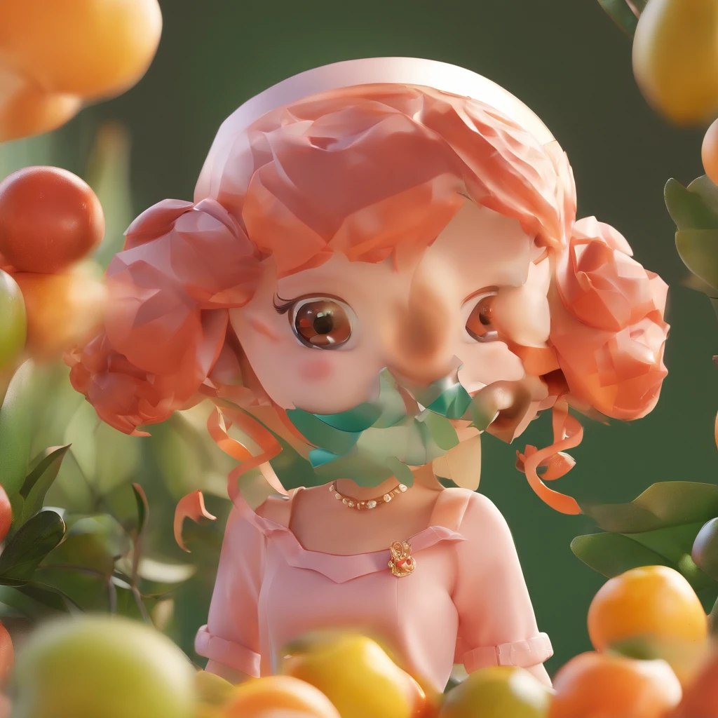 super cute girl IP by pop mart, Bright eyes, cherub,Clay, a blind box toy, Glossy and delicate,Clean background, Good gloss, 3D rendering of,Best Premium Olive Fruit Doll