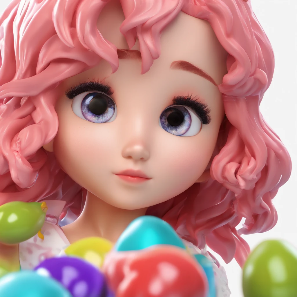 super cute girl IP by pop mart, Bright eyes, cherub,Clay, a blind box toy, Glossy and delicate,Clean background, Good gloss, 3D rendering of,Best Premium Olive Fruit Doll